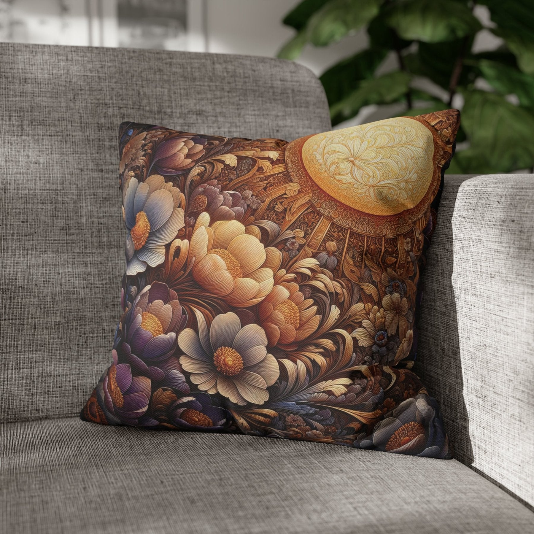 Sun & Flowers Throw Pillow Cover, Throw Pillow Case, Qty 1, (11) - Janlyn's Crafts