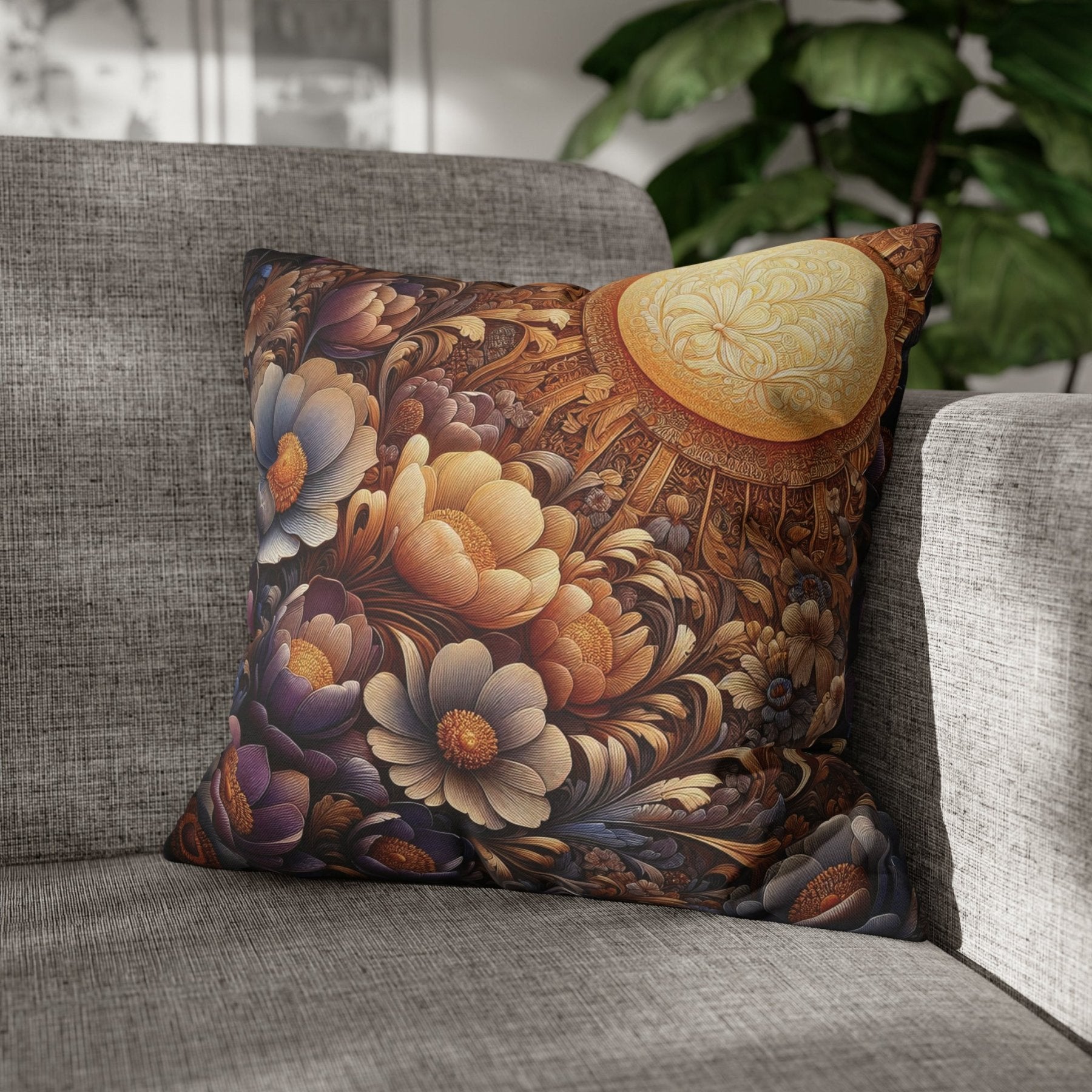 Sun & Flowers Throw Pillow Cover, Throw Pillow Case, Qty 1, (11) - Janlyn's Crafts