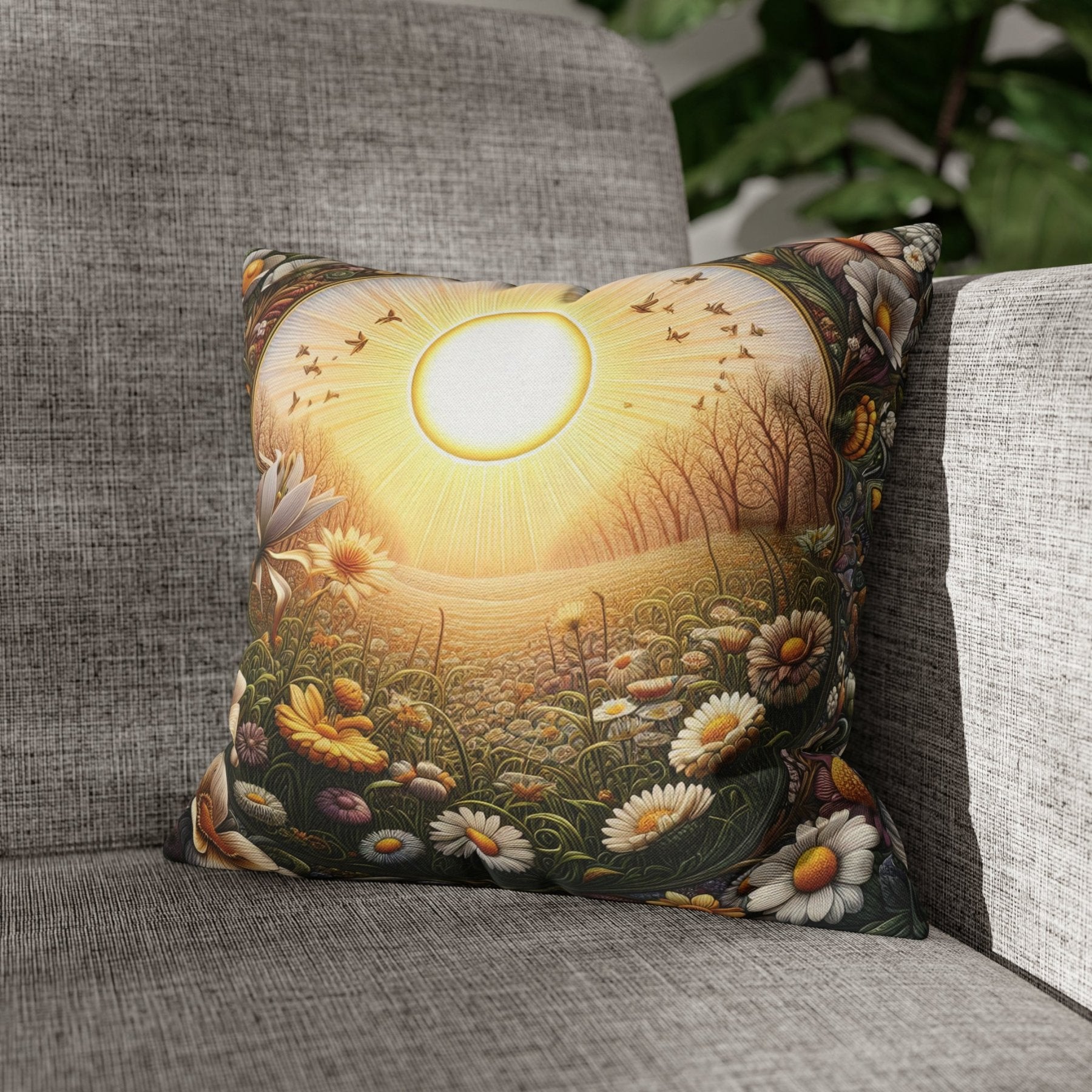 Sun & Flowers Throw Pillow Cover, Throw Pillow Case, Qty 1, (12) - Janlyn's Crafts