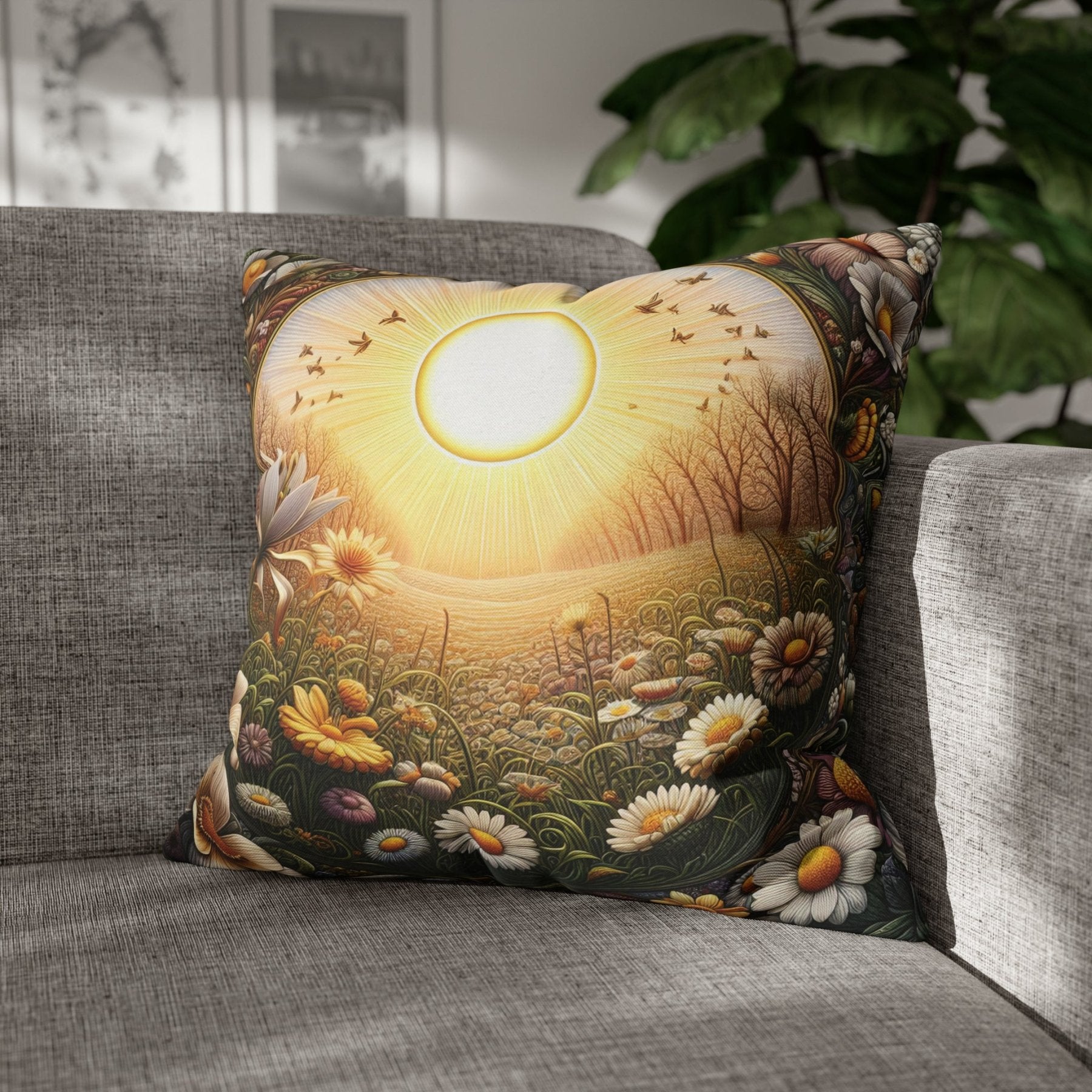 Sun & Flowers Throw Pillow Cover, Throw Pillow Case, Qty 1, (12) - Janlyn's Crafts