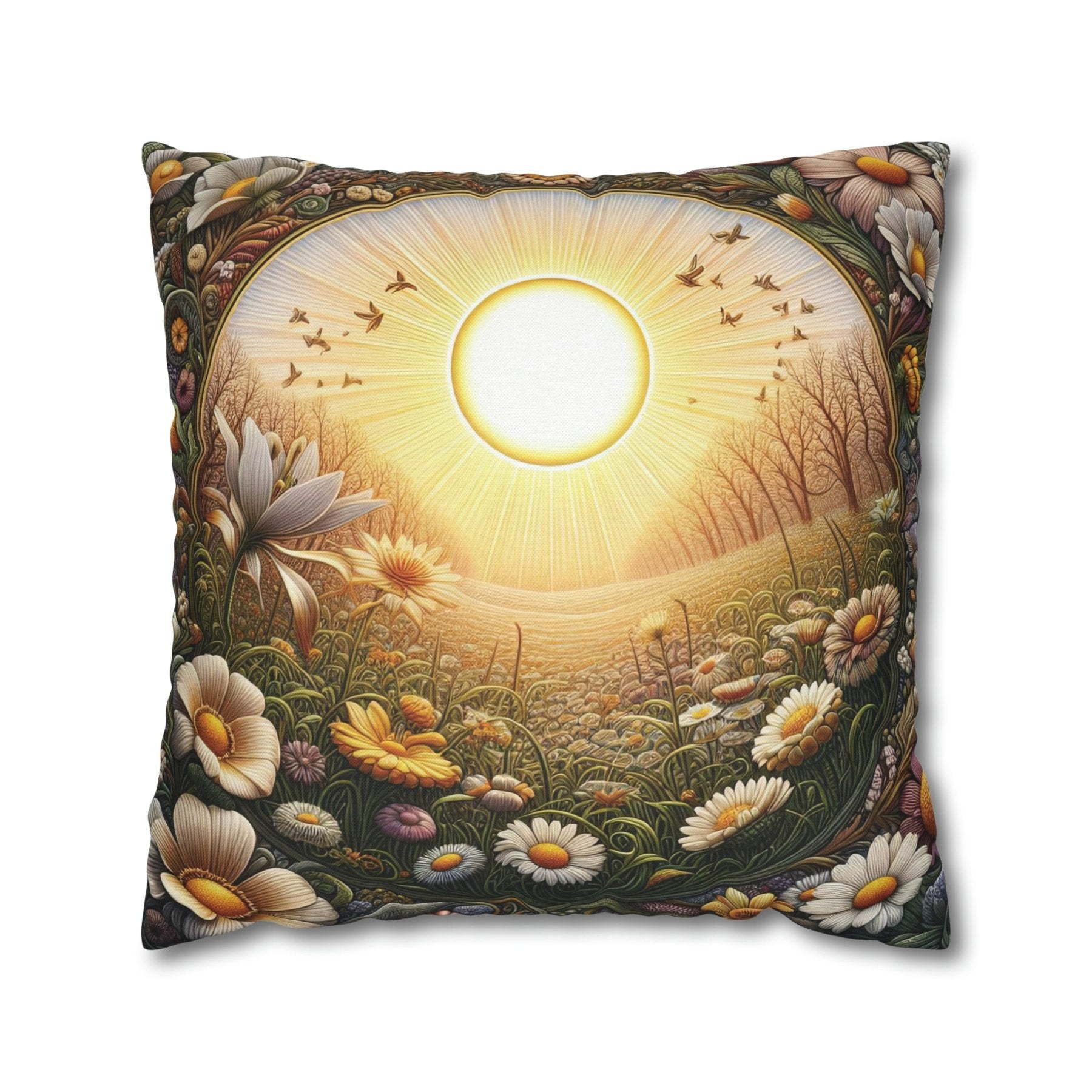 Sun & Flowers Throw Pillow Cover, Throw Pillow Case, Qty 1, (12) - Janlyn's Crafts