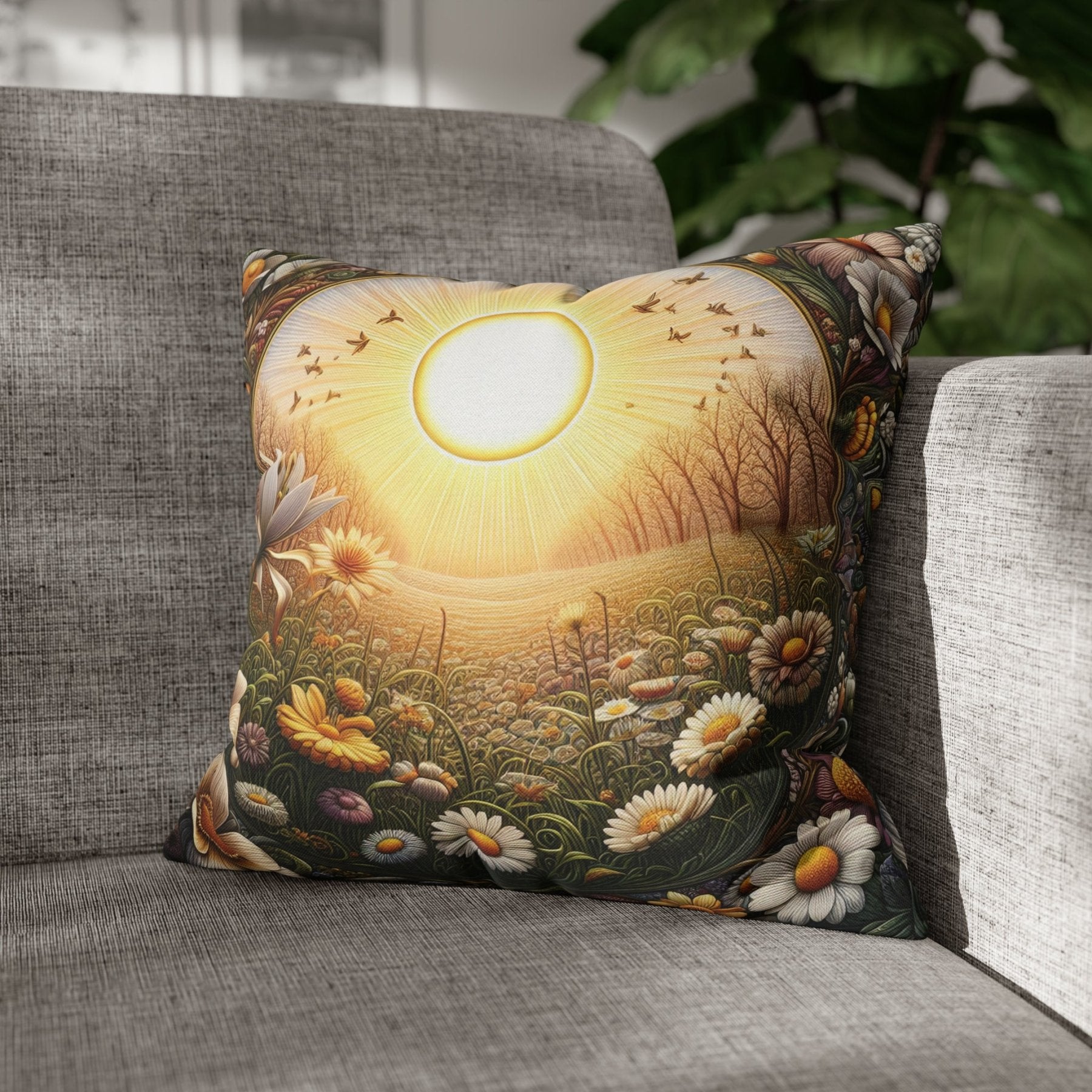 Sun & Flowers Throw Pillow Cover, Throw Pillow Case, Qty 1, (12) - Janlyn's Crafts