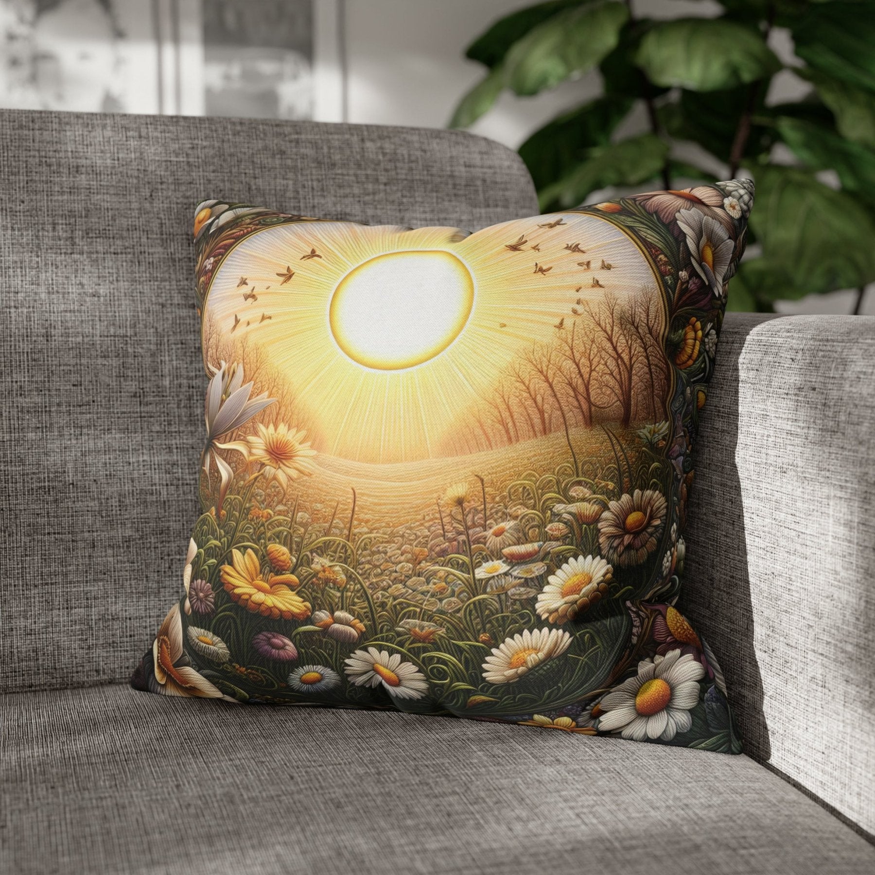 Sun & Flowers Throw Pillow Cover, Throw Pillow Case, Qty 1, (12) - Janlyn's Crafts