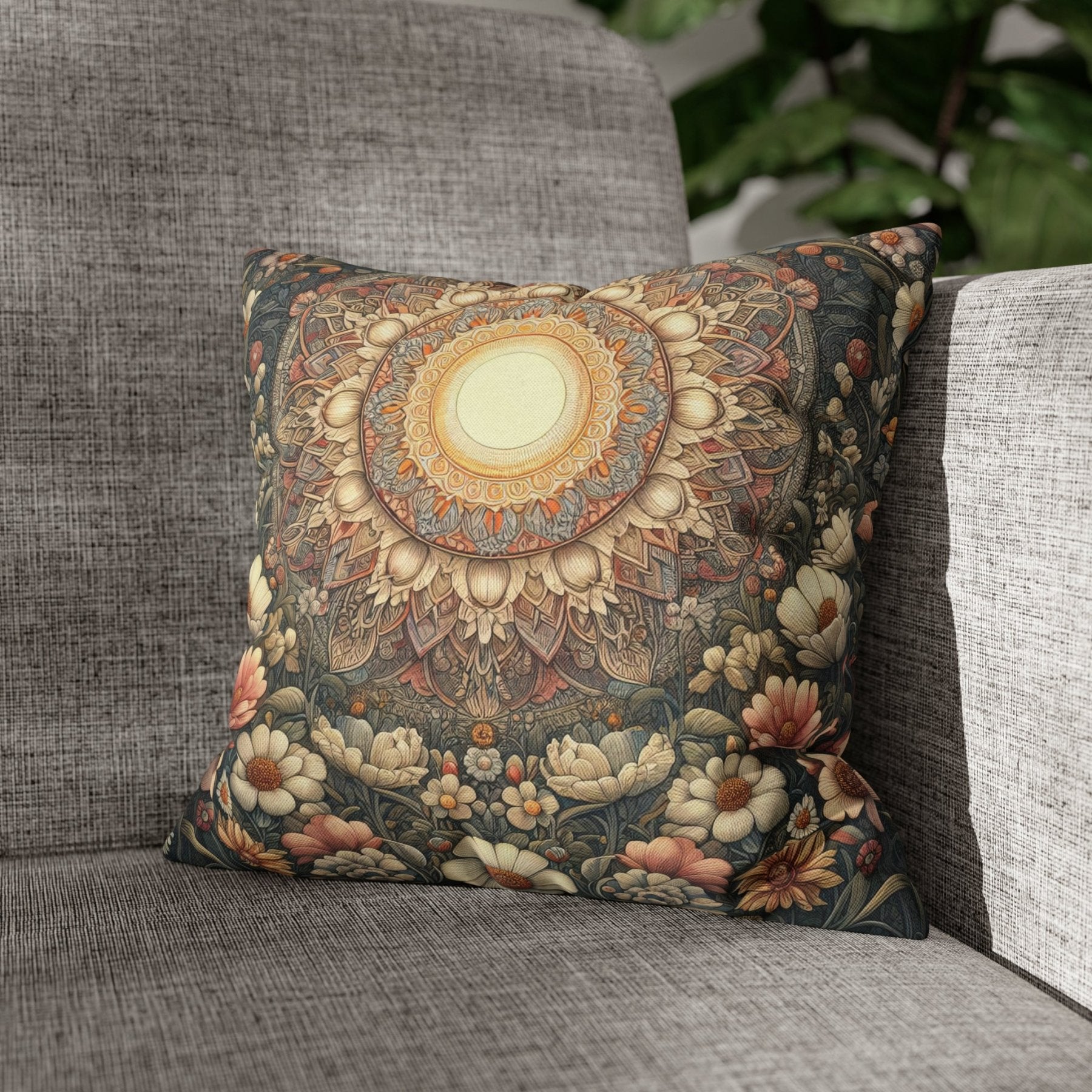 Sun & Flowers Throw Pillow Cover, Throw Pillow Case, Qty 1, (13) - Janlyn's Crafts