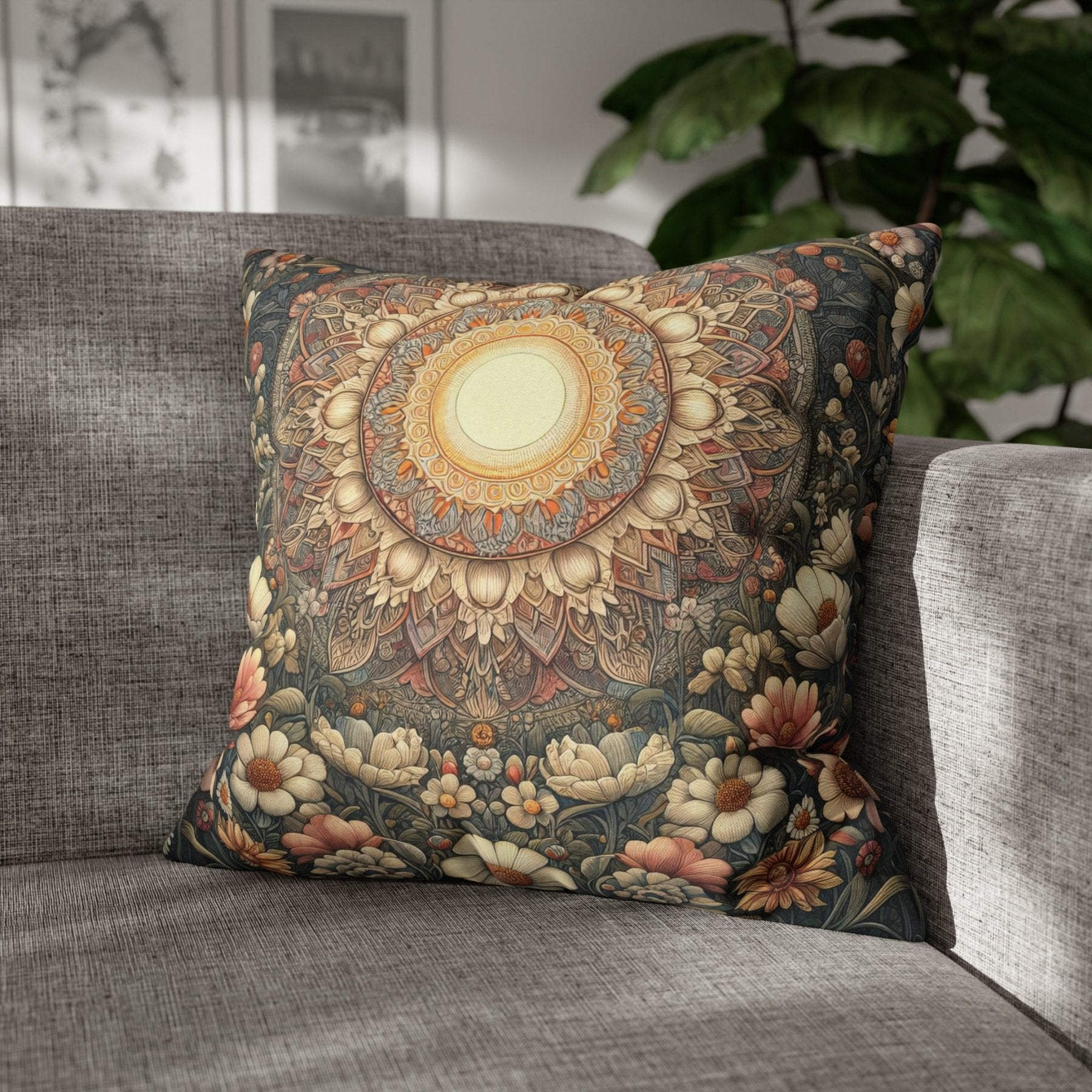 Sun & Flowers Throw Pillow Cover, Throw Pillow Case, Qty 1, (13) - Janlyn's Crafts