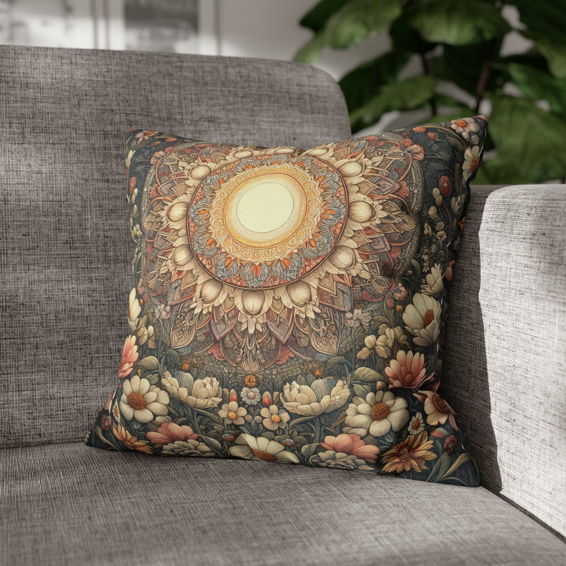 Sun & Flowers Throw Pillow Cover, Throw Pillow Case, Qty 1, (13) - Janlyn's Crafts