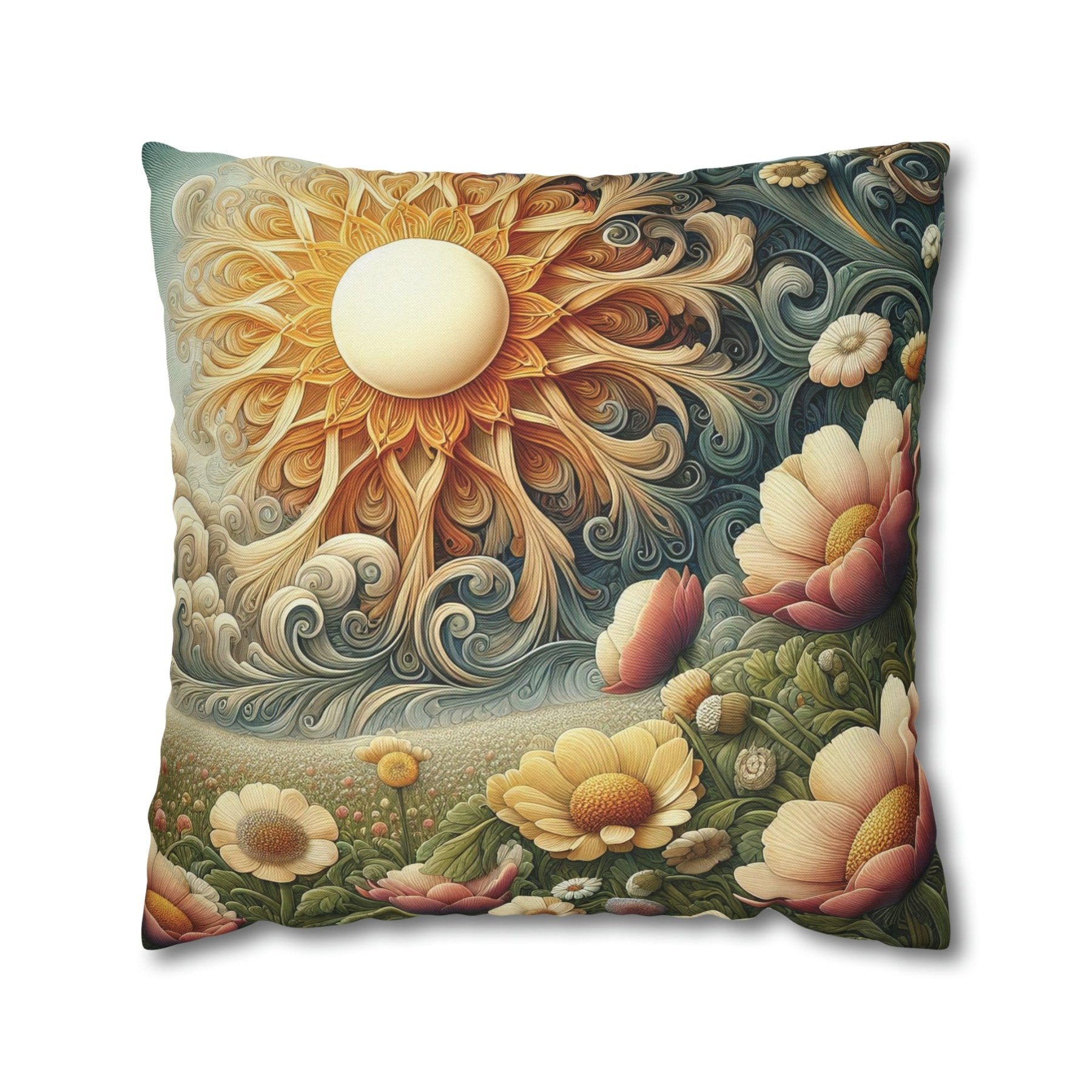 Sun & Flowers Throw Pillow Cover, Throw Pillow Case, Qty 1, (15) - Janlyn's Crafts