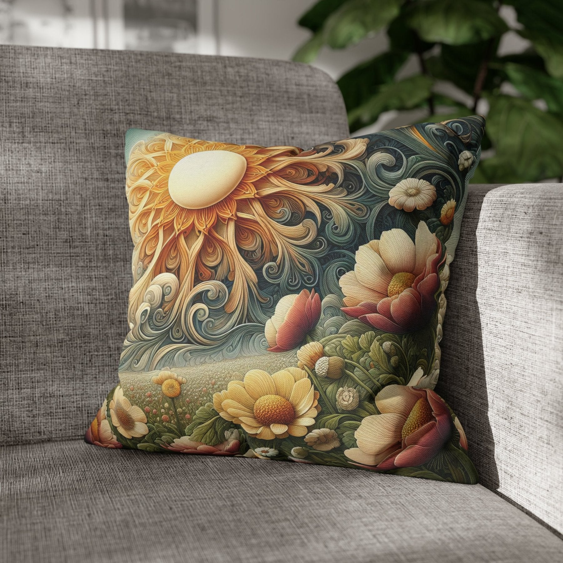 Sun & Flowers Throw Pillow Cover, Throw Pillow Case, Qty 1, (15) - Janlyn's Crafts