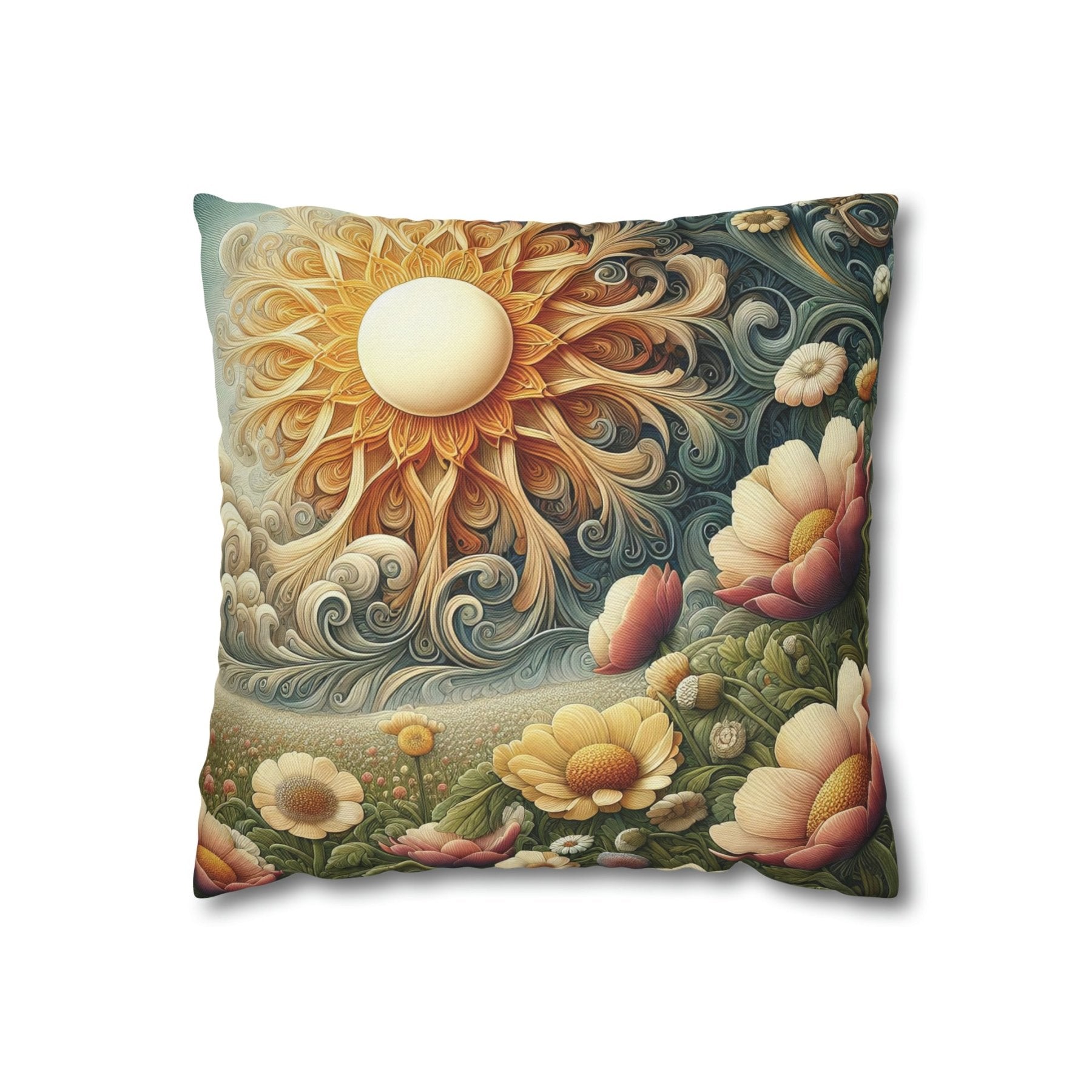 Sun & Flowers Throw Pillow Cover, Throw Pillow Case, Qty 1, (15) - Janlyn's Crafts