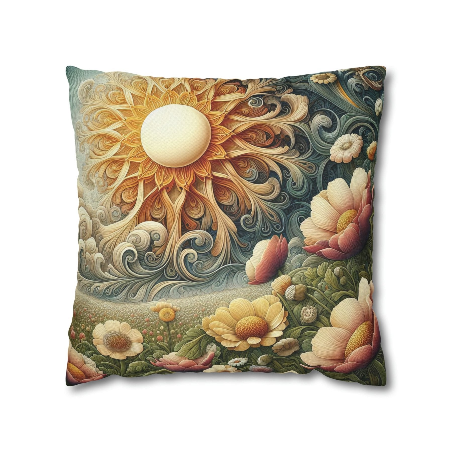 Sun & Flowers Throw Pillow Cover, Throw Pillow Case, Qty 1, (15) - Janlyn's Crafts