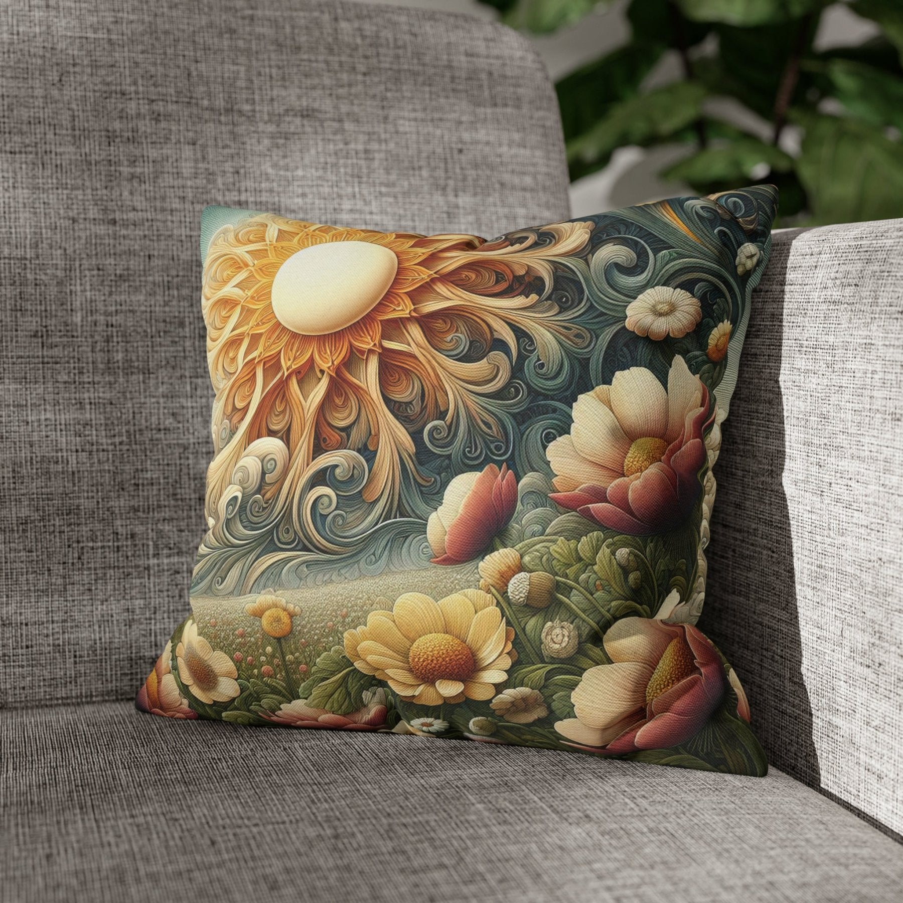 Sun & Flowers Throw Pillow Cover, Throw Pillow Case, Qty 1, (15) - Janlyn's Crafts