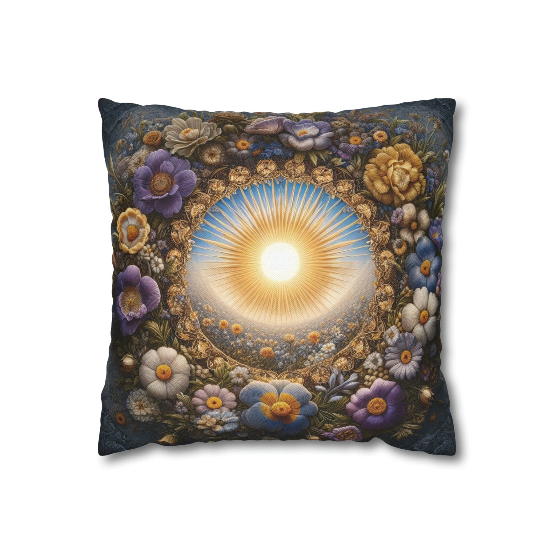 Sun & Flowers Throw Pillow Cover, Throw Pillow Case, Qty 1, (17) - Janlyn's Crafts