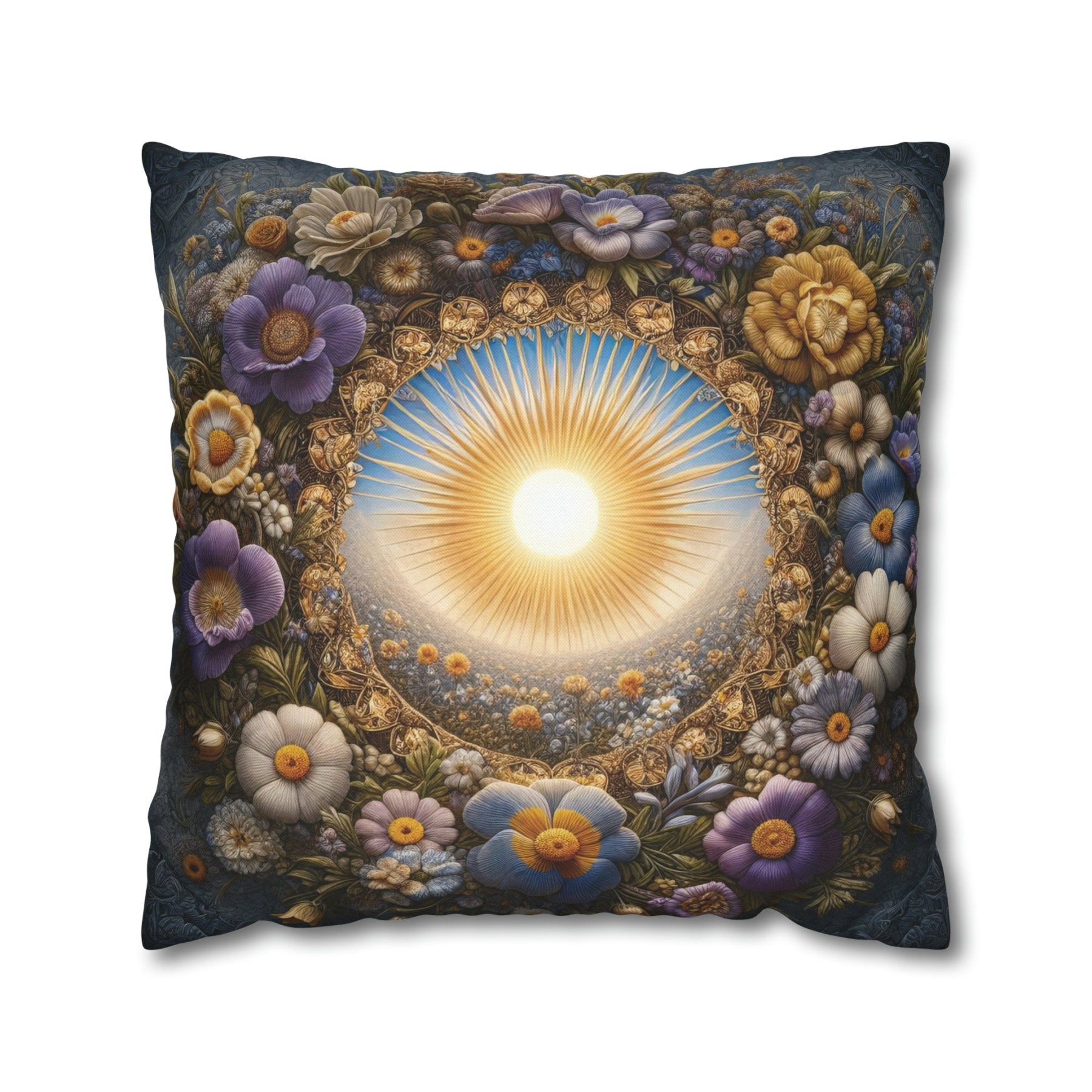 Sun & Flowers Throw Pillow Cover, Throw Pillow Case, Qty 1, (17) - Janlyn's Crafts