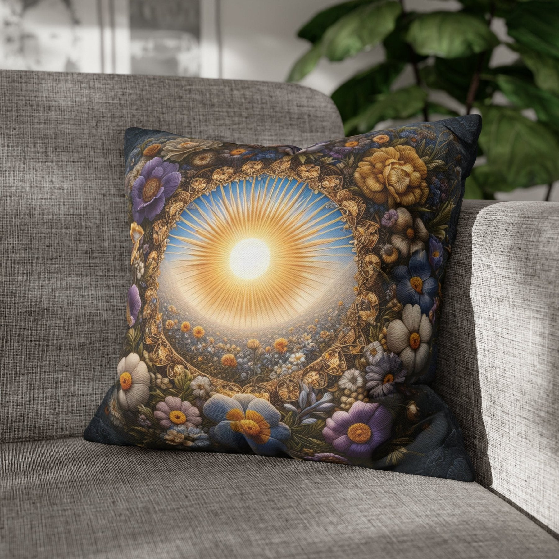 Sun & Flowers Throw Pillow Cover, Throw Pillow Case, Qty 1, (17) - Janlyn's Crafts