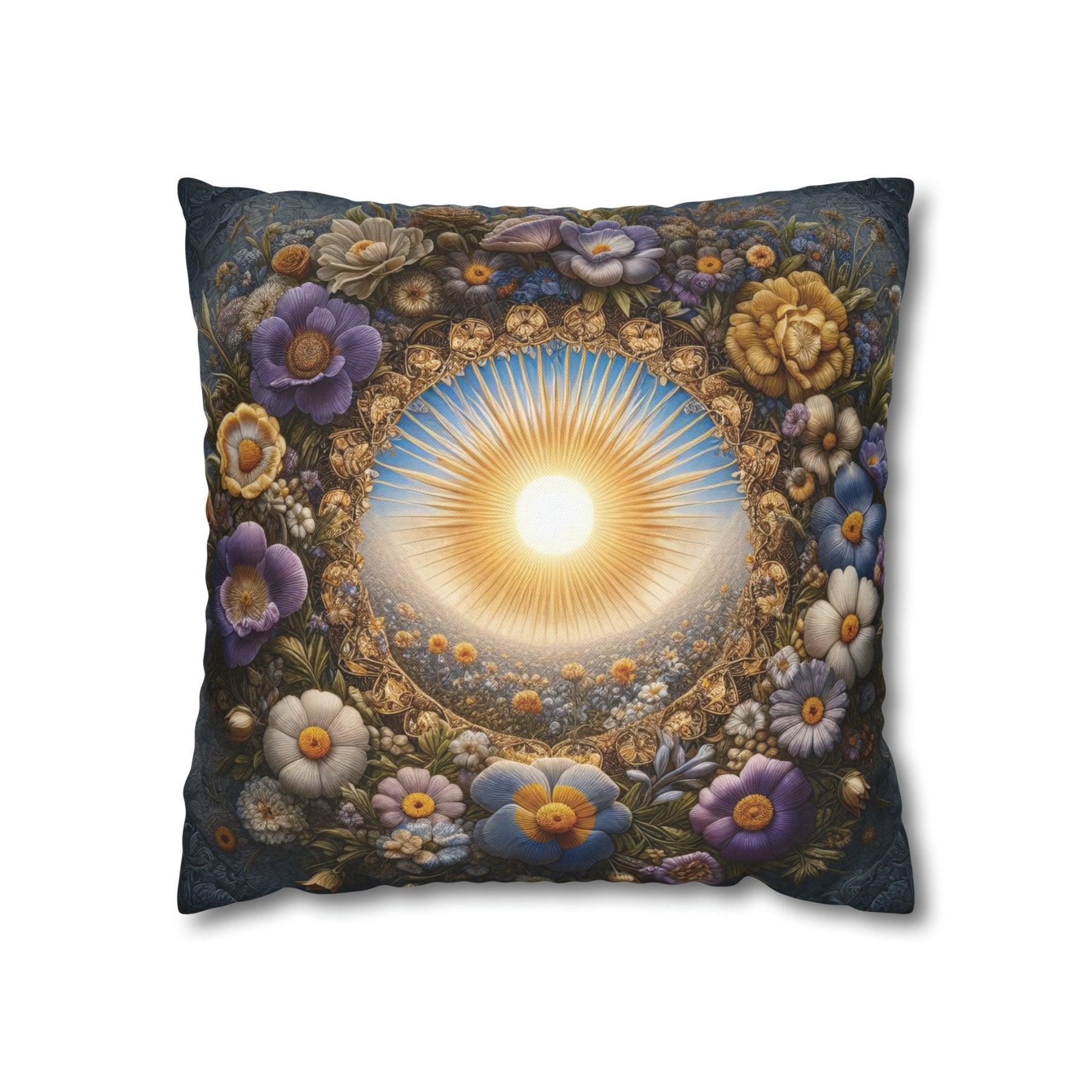 Sun & Flowers Throw Pillow Cover, Throw Pillow Case, Qty 1, (17) - Janlyn's Crafts