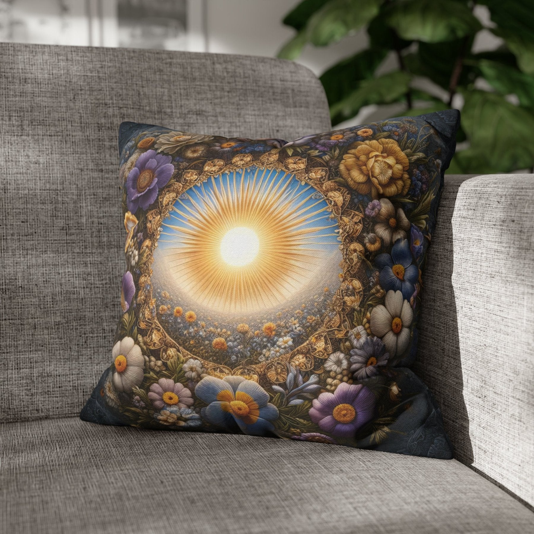 Sun & Flowers Throw Pillow Cover, Throw Pillow Case, Qty 1, (17) - Janlyn's Crafts