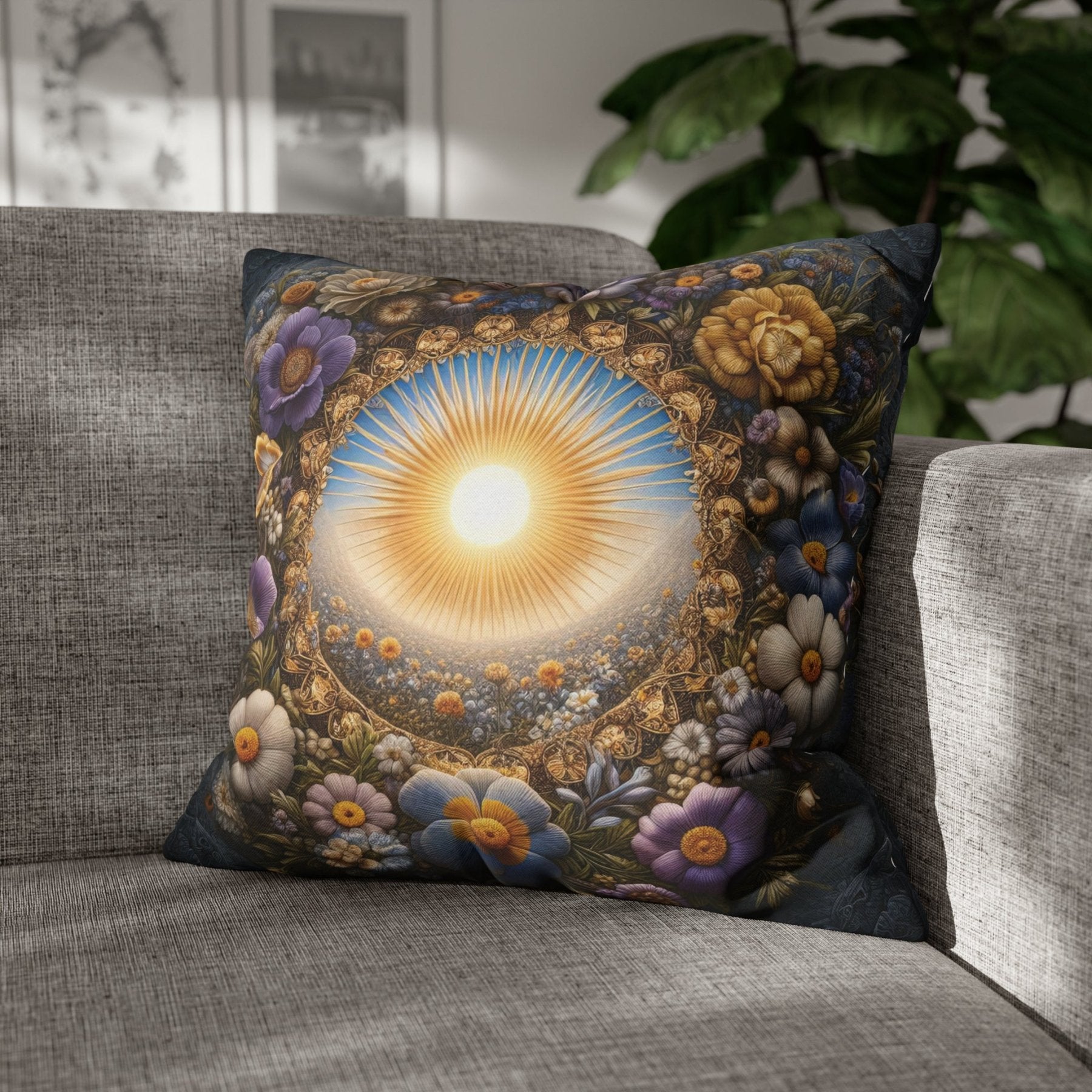 Sun & Flowers Throw Pillow Cover, Throw Pillow Case, Qty 1, (17) - Janlyn's Crafts