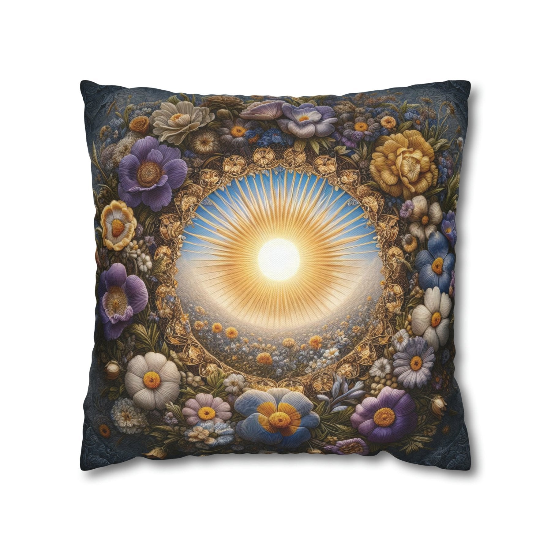 Sun & Flowers Throw Pillow Cover, Throw Pillow Case, Qty 1, (17) - Janlyn's Crafts