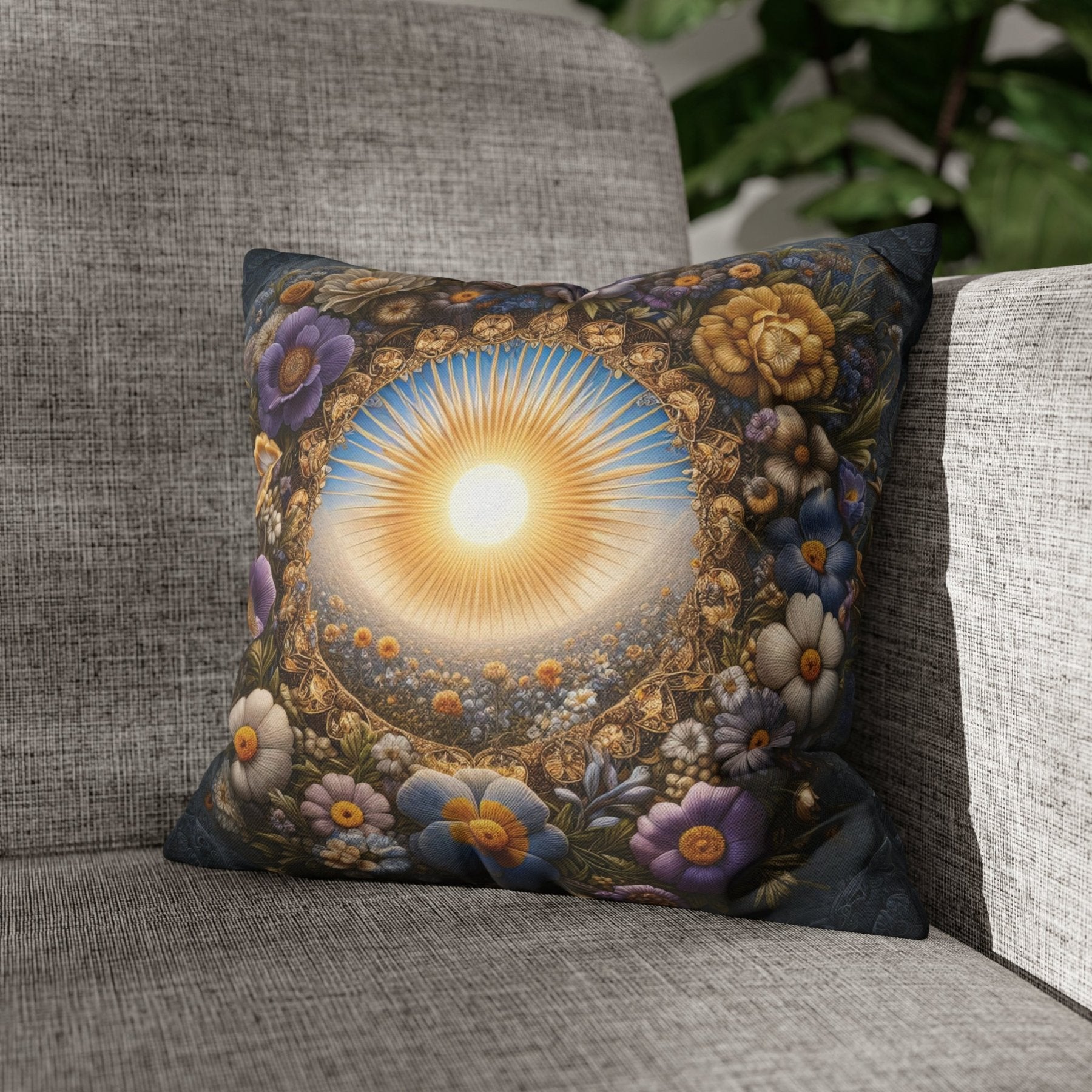 Sun & Flowers Throw Pillow Cover, Throw Pillow Case, Qty 1, (17) - Janlyn's Crafts