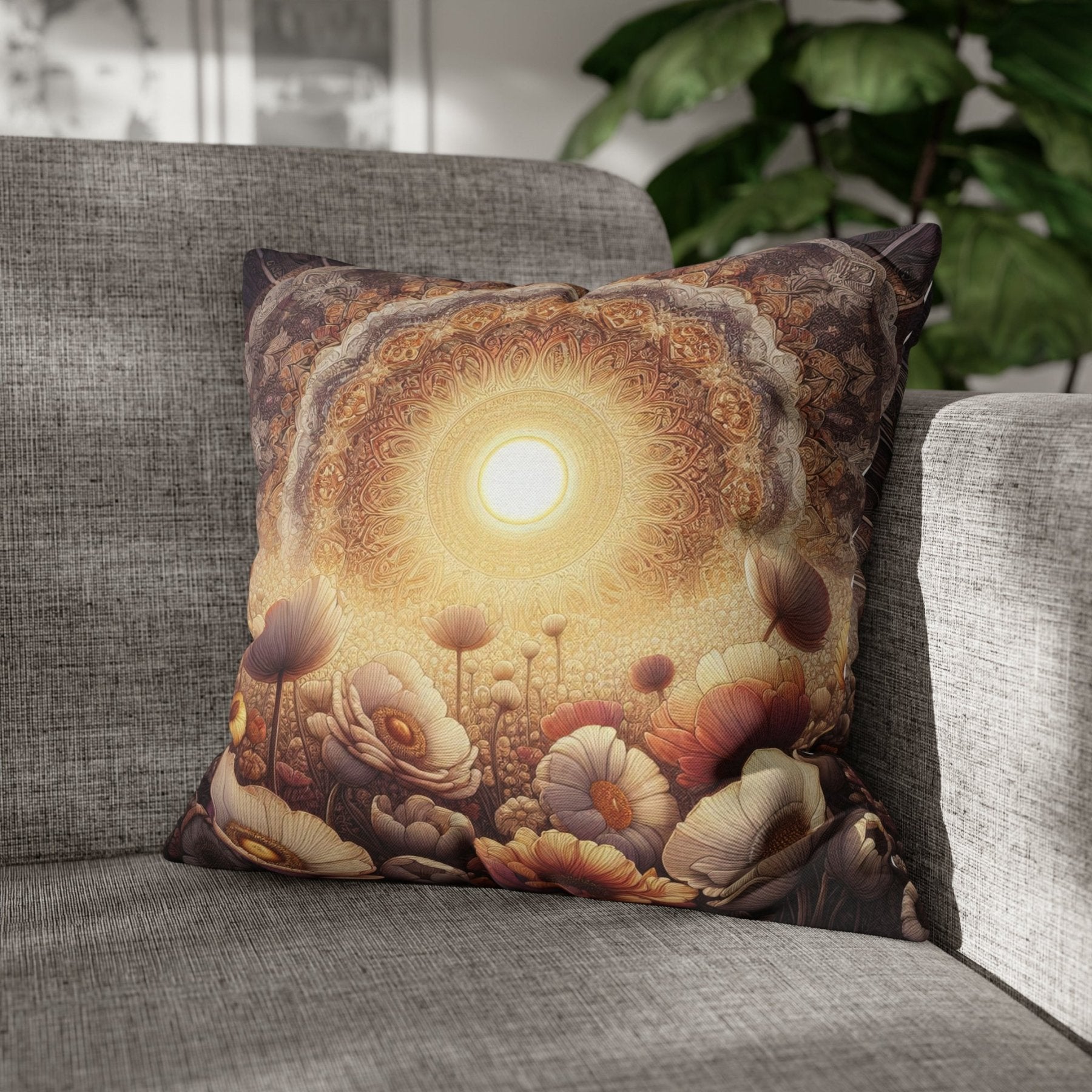 Sun & Flowers Throw Pillow Cover, Throw Pillow Case, Qty 1, (9) - Janlyn's Crafts