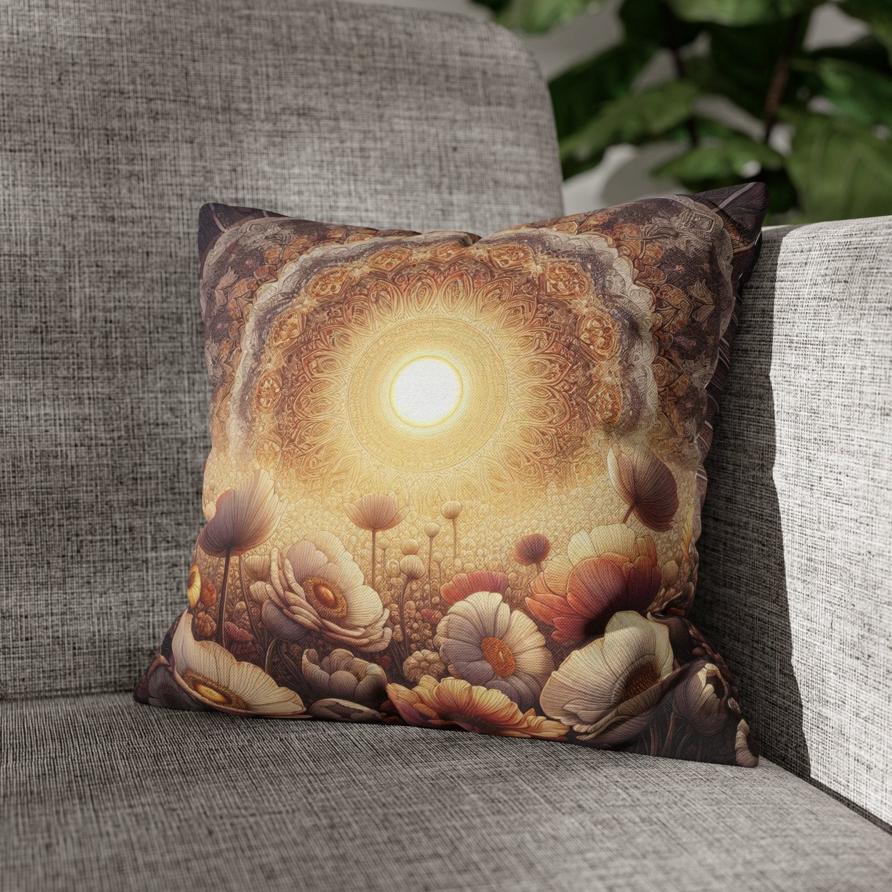 Sun & Flowers Throw Pillow Cover, Throw Pillow Case, Qty 1, (9) - Janlyn's Crafts