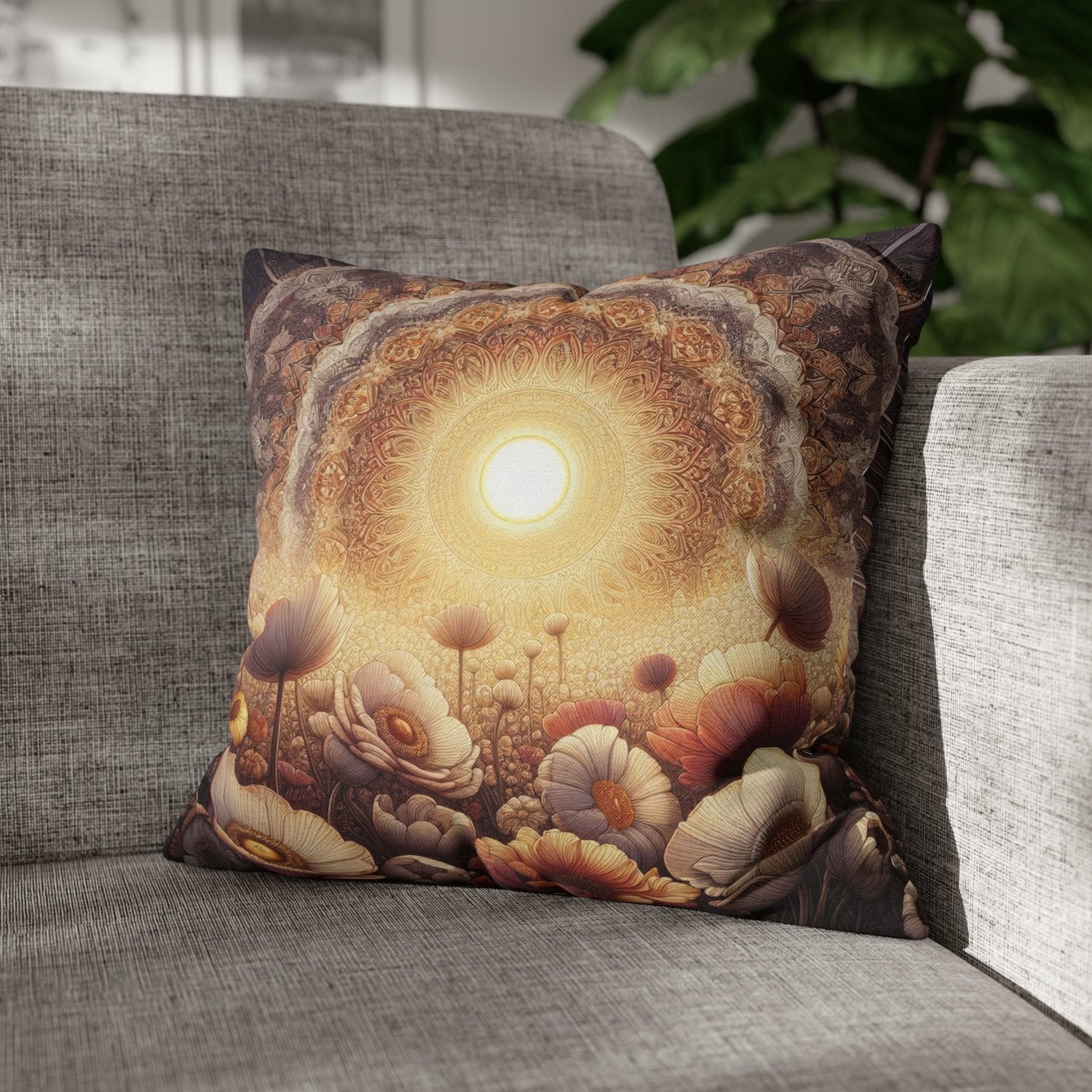 Sun & Flowers Throw Pillow Cover, Throw Pillow Case, Qty 1, (9) - Janlyn's Crafts