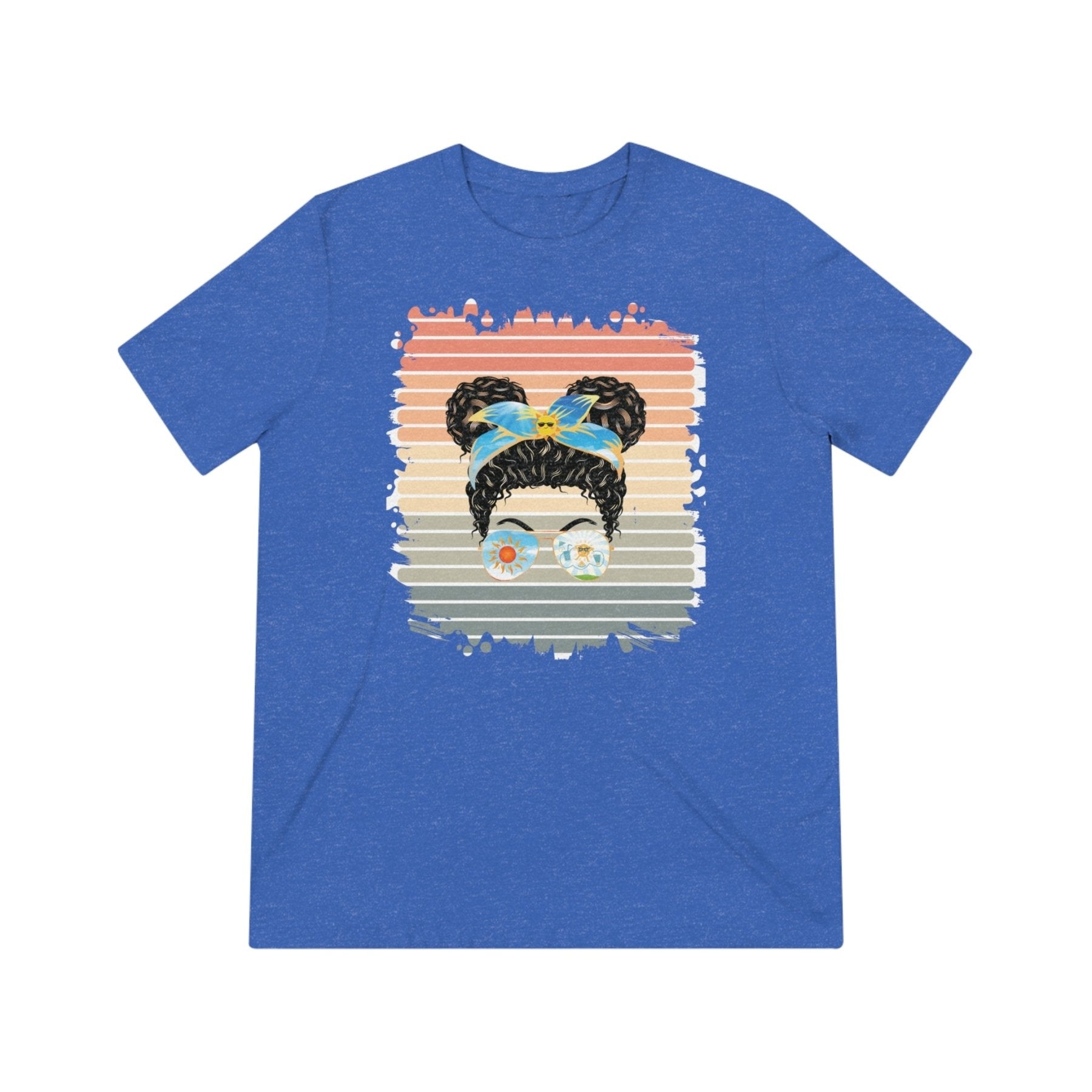 Sun Retro, Dark Hair Messy Bun, Unisex Triblend T - Shirt - Janlyn's Crafts