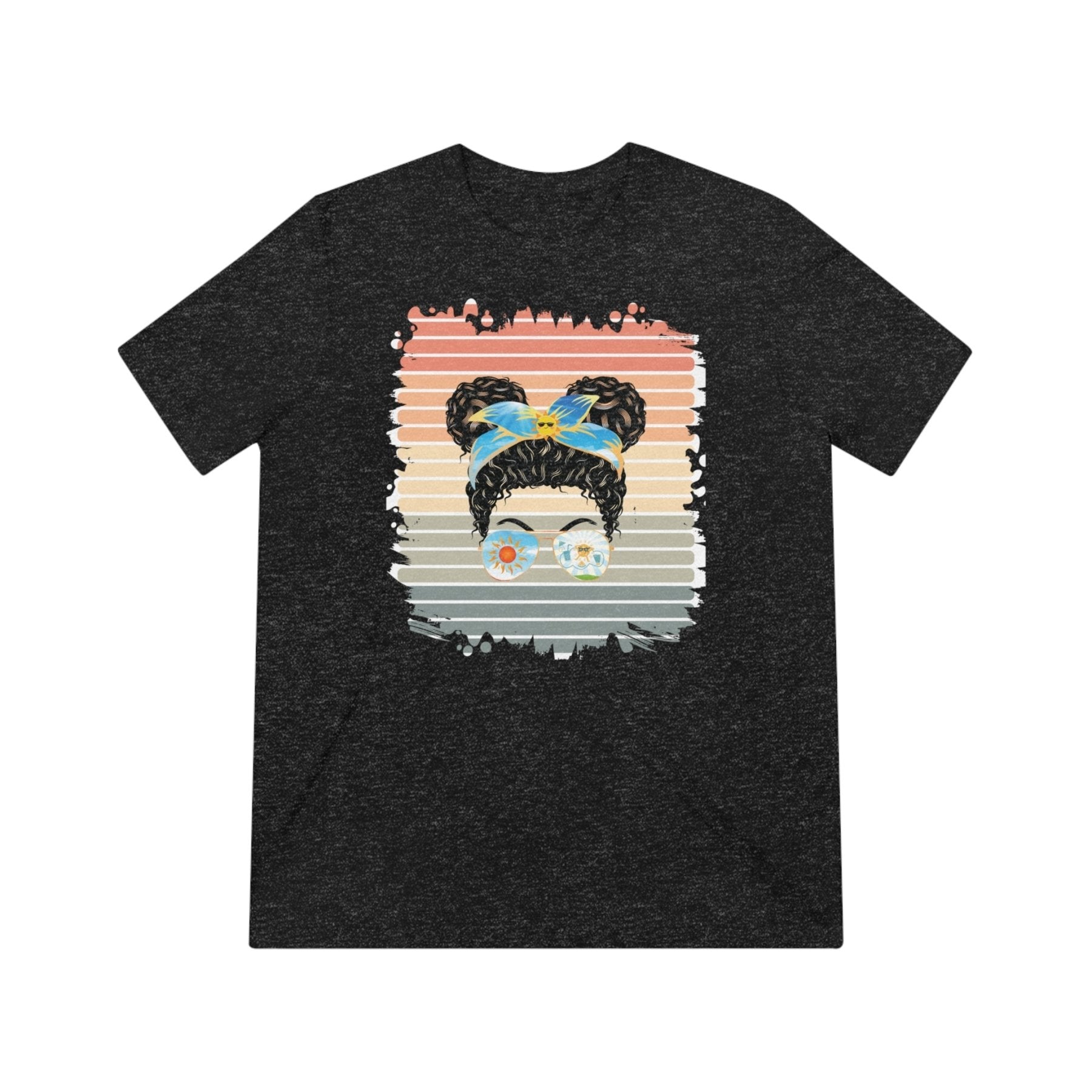 Sun Retro, Dark Hair Messy Bun, Unisex Triblend T - Shirt - Janlyn's Crafts