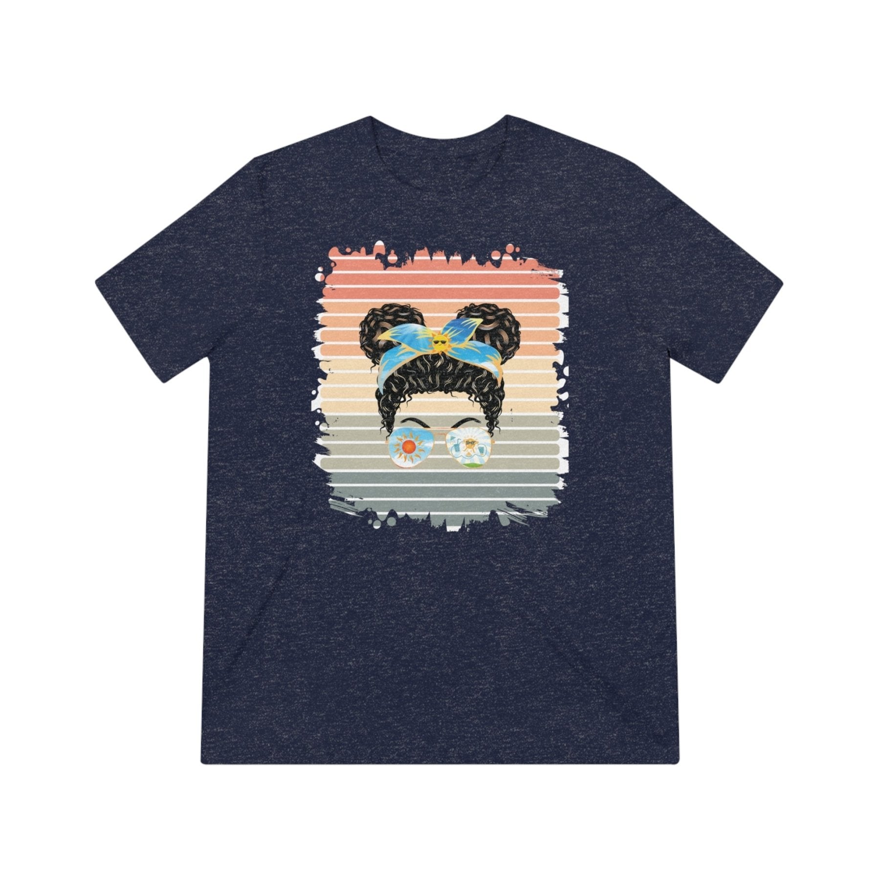 Sun Retro, Dark Hair Messy Bun, Unisex Triblend T - Shirt - Janlyn's Crafts