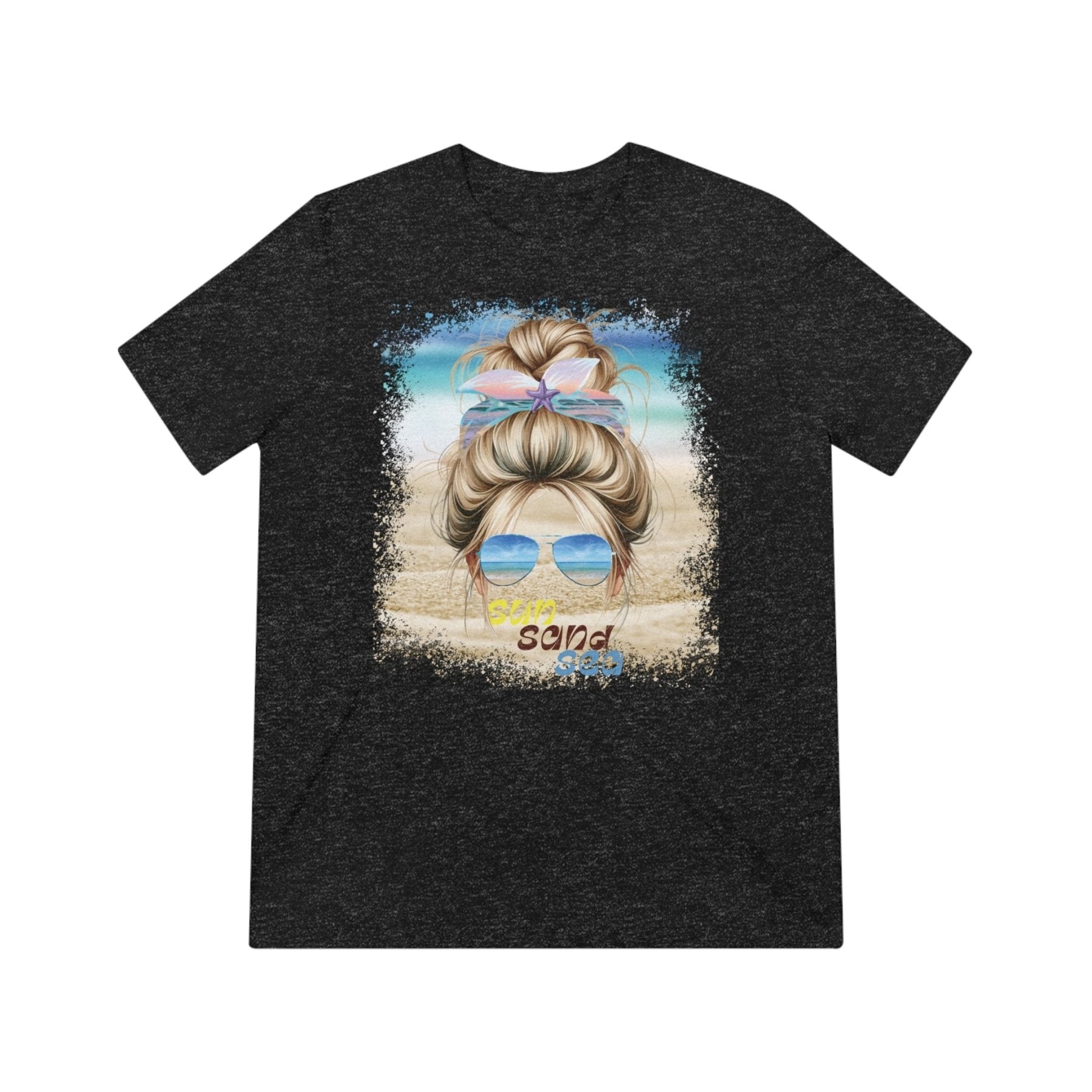 sun sand sea, Blond Hair Messy Bun, Unisex Triblend T-Shirt - Janlyn's Crafts