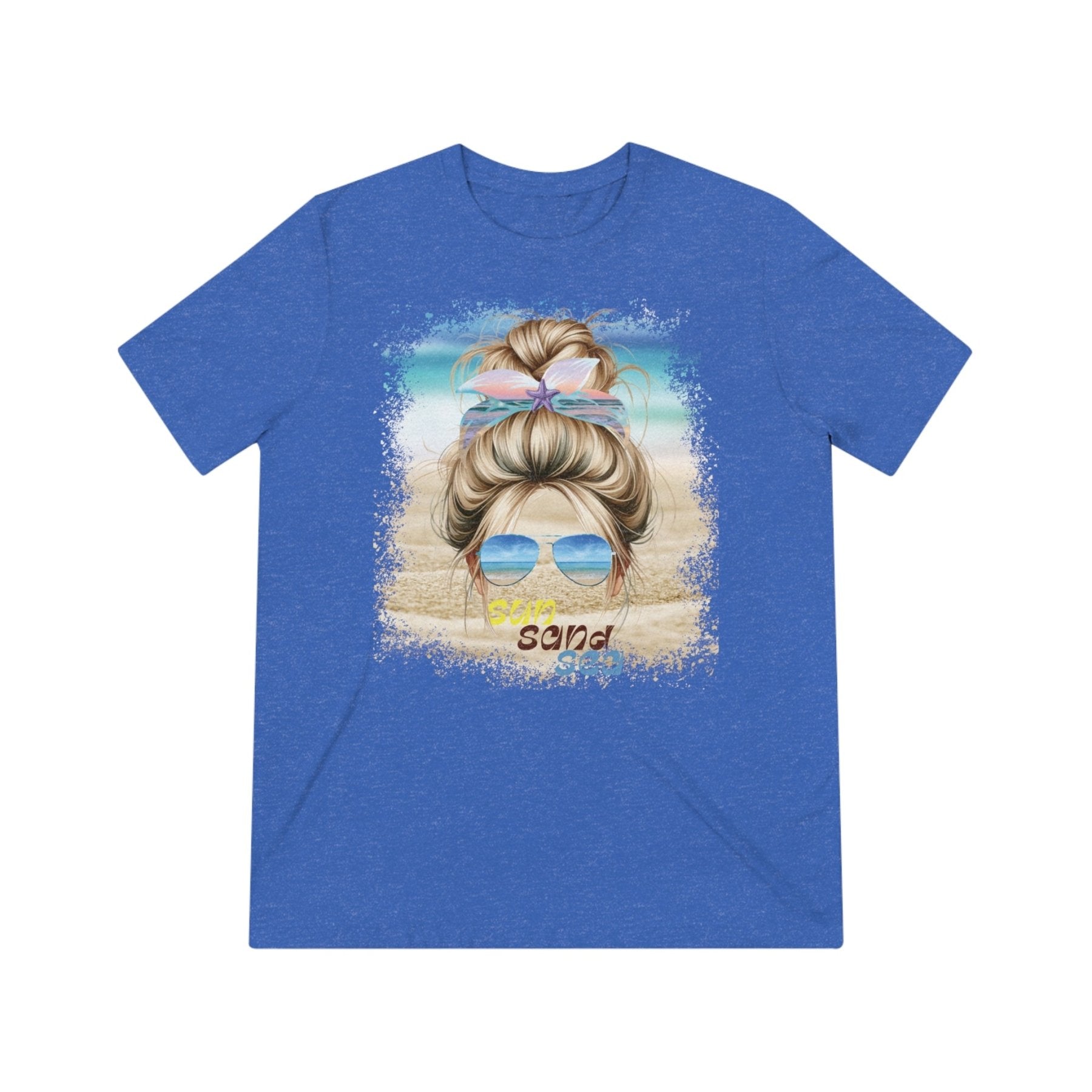 sun sand sea, Blond Hair Messy Bun, Unisex Triblend T-Shirt - Janlyn's Crafts