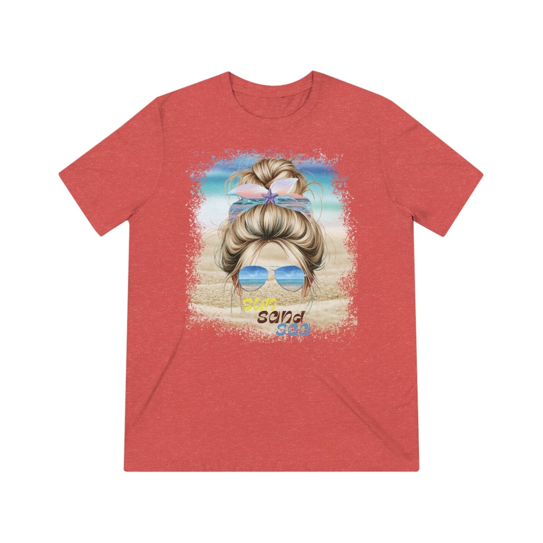 sun sand sea, Blond Hair Messy Bun, Unisex Triblend T-Shirt - Janlyn's Crafts