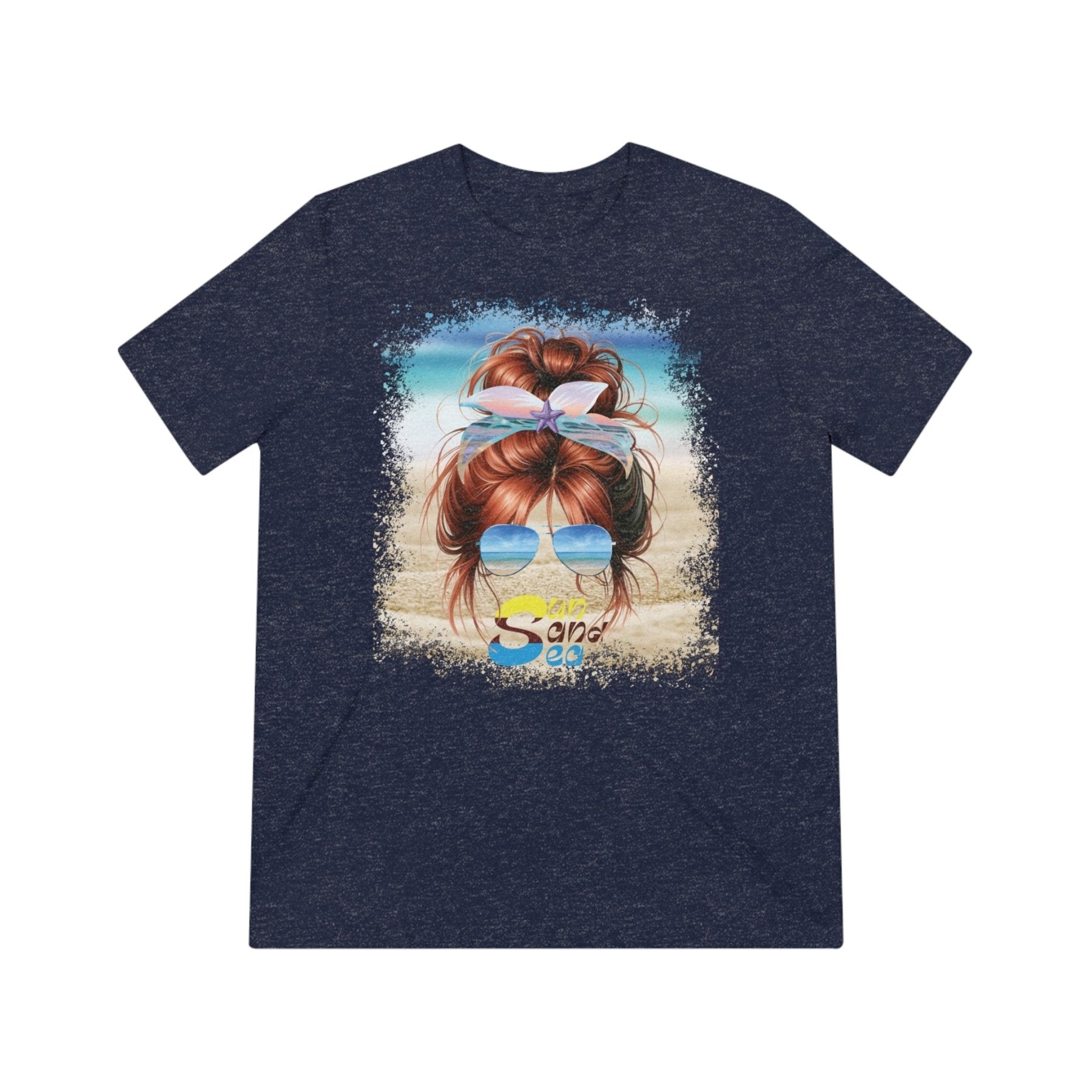 Sun Sand Sea, Red Hair Messy Bun, Unisex Triblend T-Shirt - Janlyn's Crafts