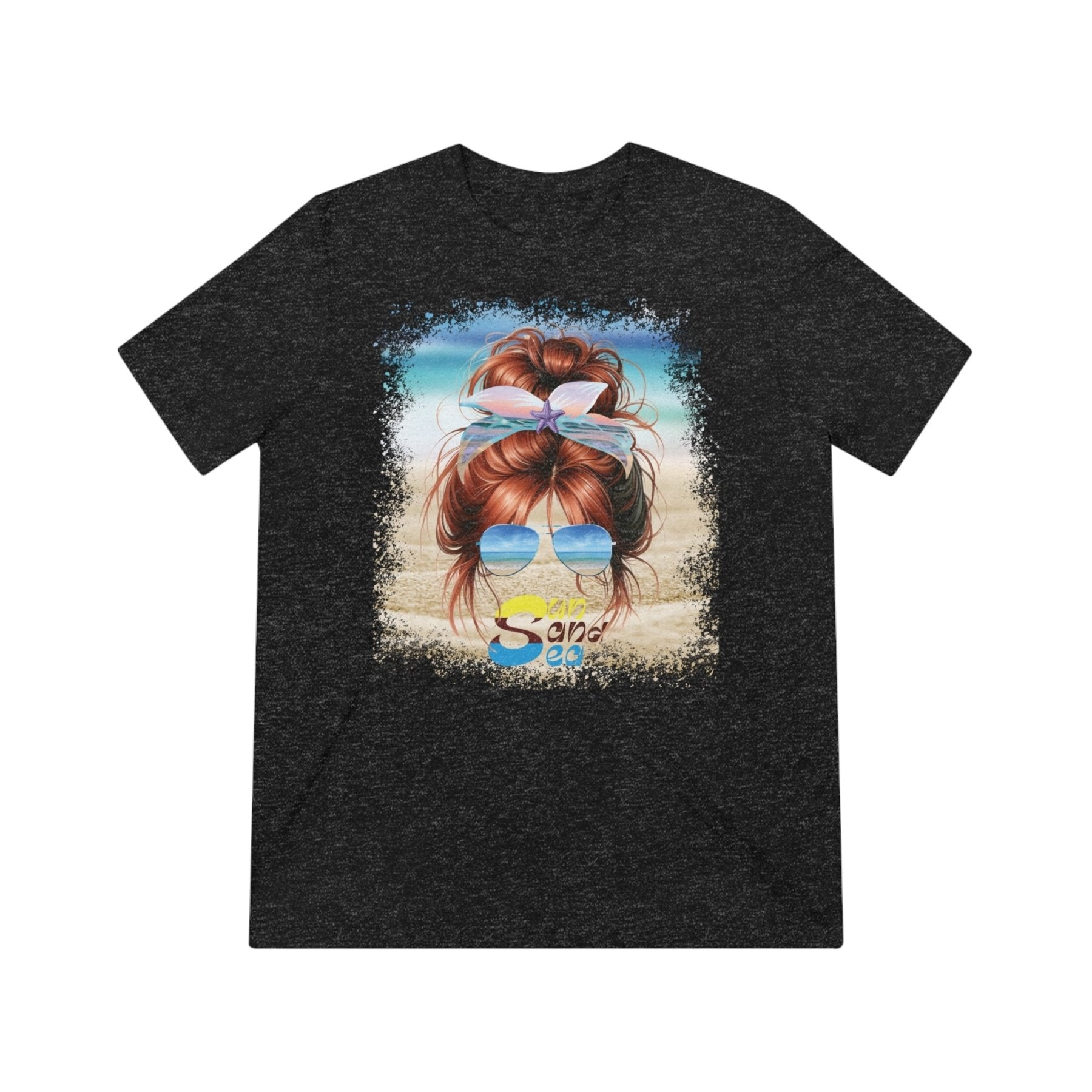 Sun Sand Sea, Red Hair Messy Bun, Unisex Triblend T-Shirt - Janlyn's Crafts