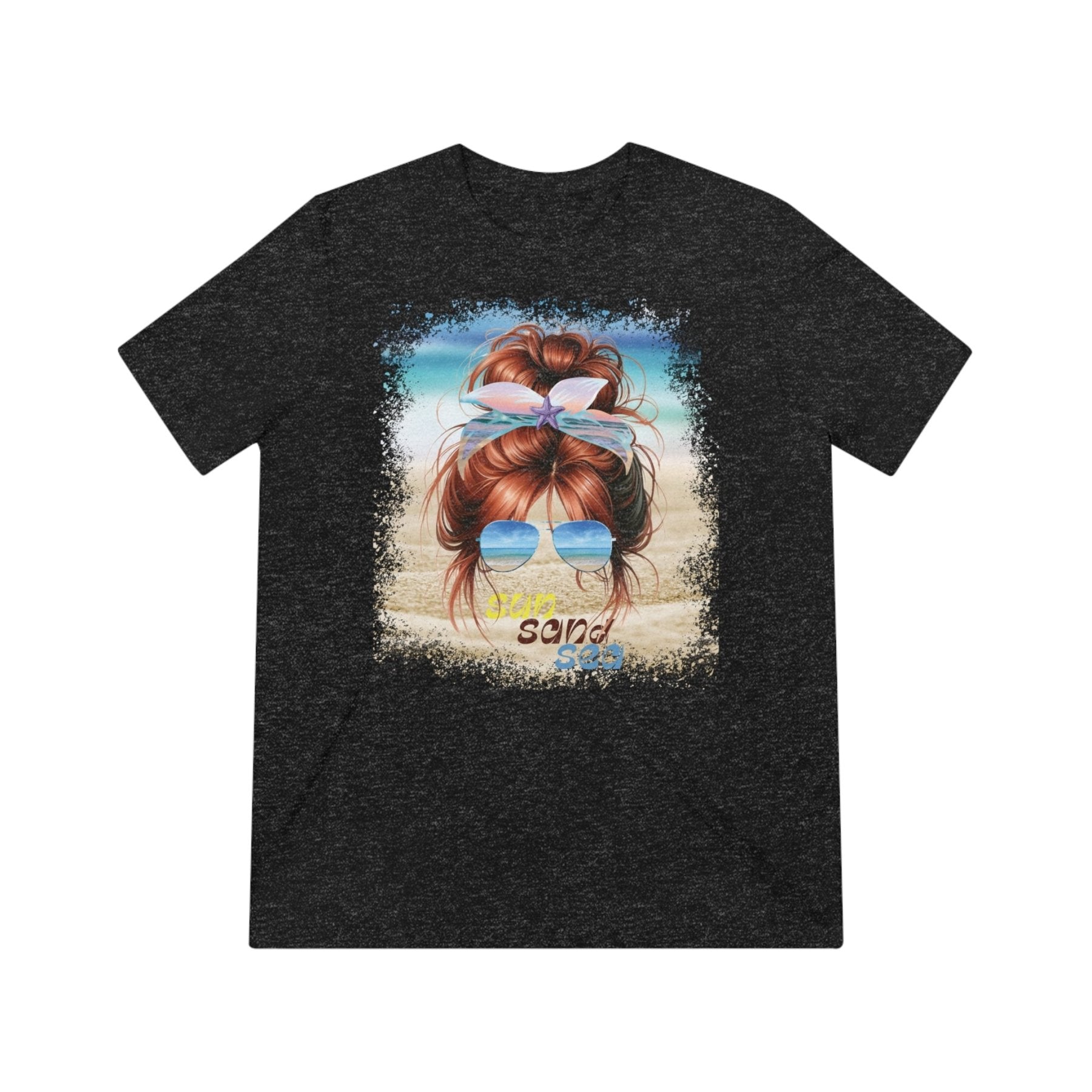 sun sand sea, Red Hair Messy Bun, Unisex Triblend T-Shirt - Janlyn's Crafts