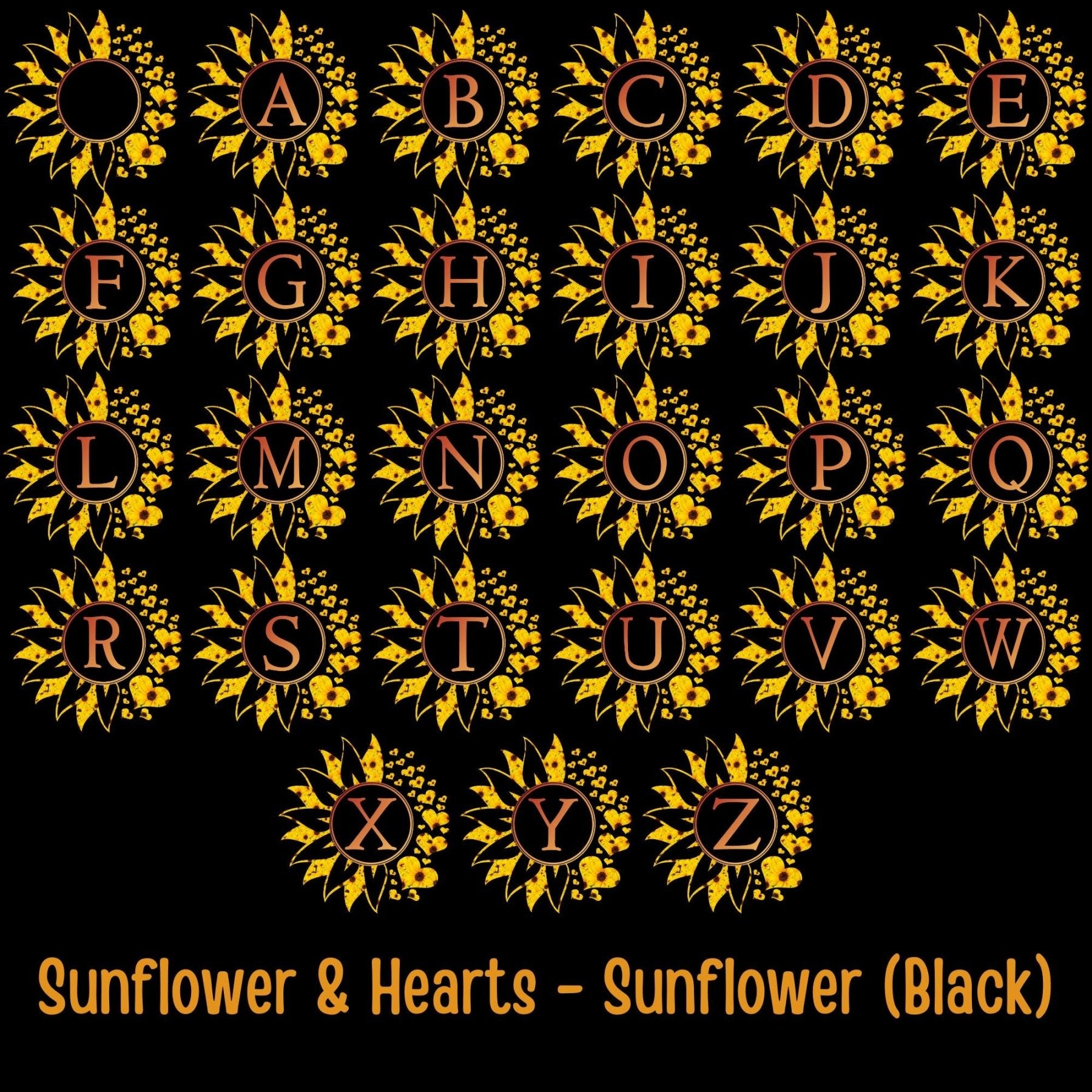 Sunflower and Hearts Outdoor Pillow, Monogram, Black Pillow, Qty 1 (Sunflower) - Janlyn's Crafts