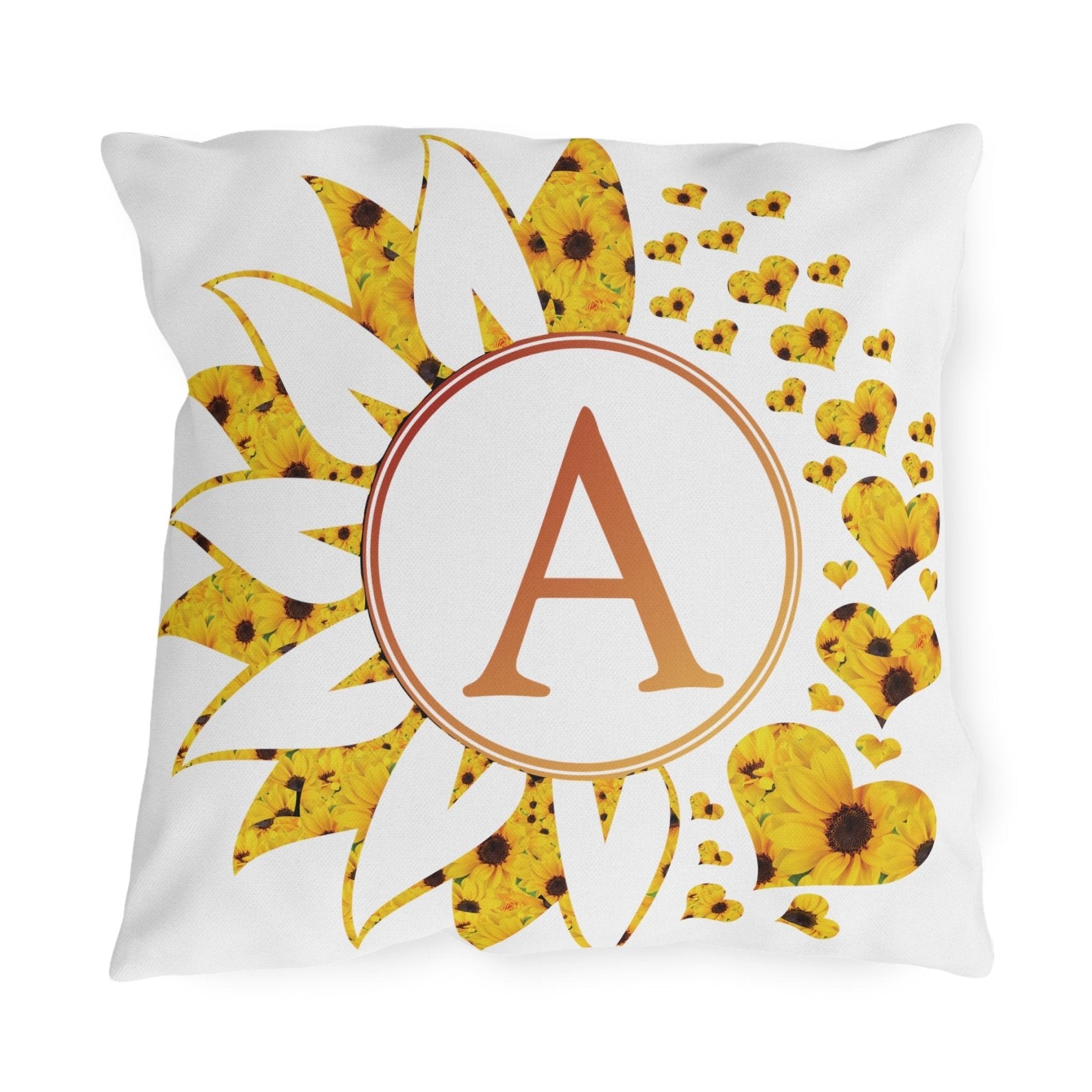 Sunflower and Hearts Outdoor Pillow, Monogram, Qty 1 (Sunflowers-A) - Janlyn's Crafts