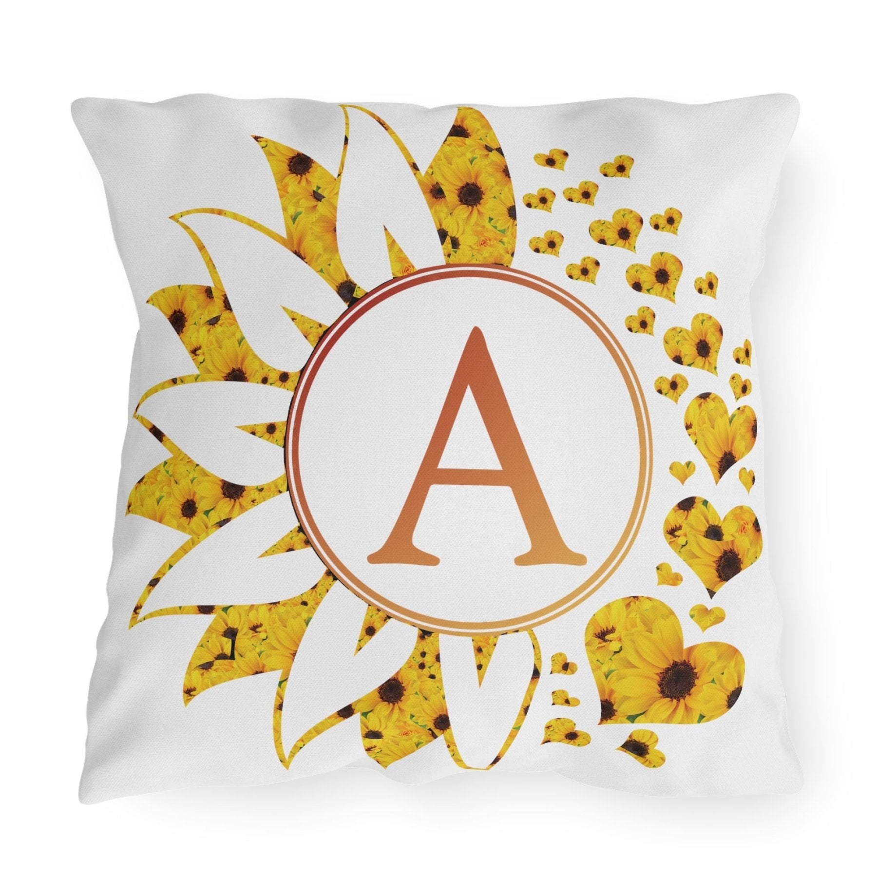 Sunflower and Hearts Outdoor Pillow, Monogram, Qty 1 (Sunflowers-A) - Janlyn's Crafts