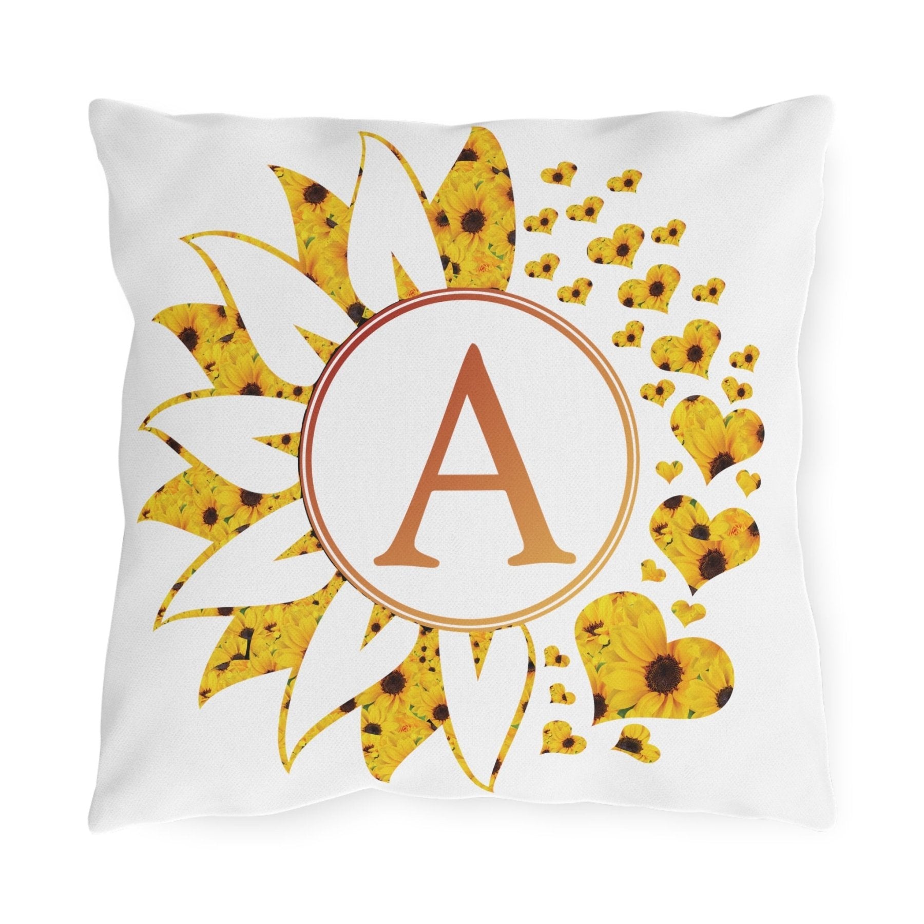 Sunflower and Hearts Outdoor Pillow, Monogram, Qty 1 (Sunflowers-A) - Janlyn's Crafts