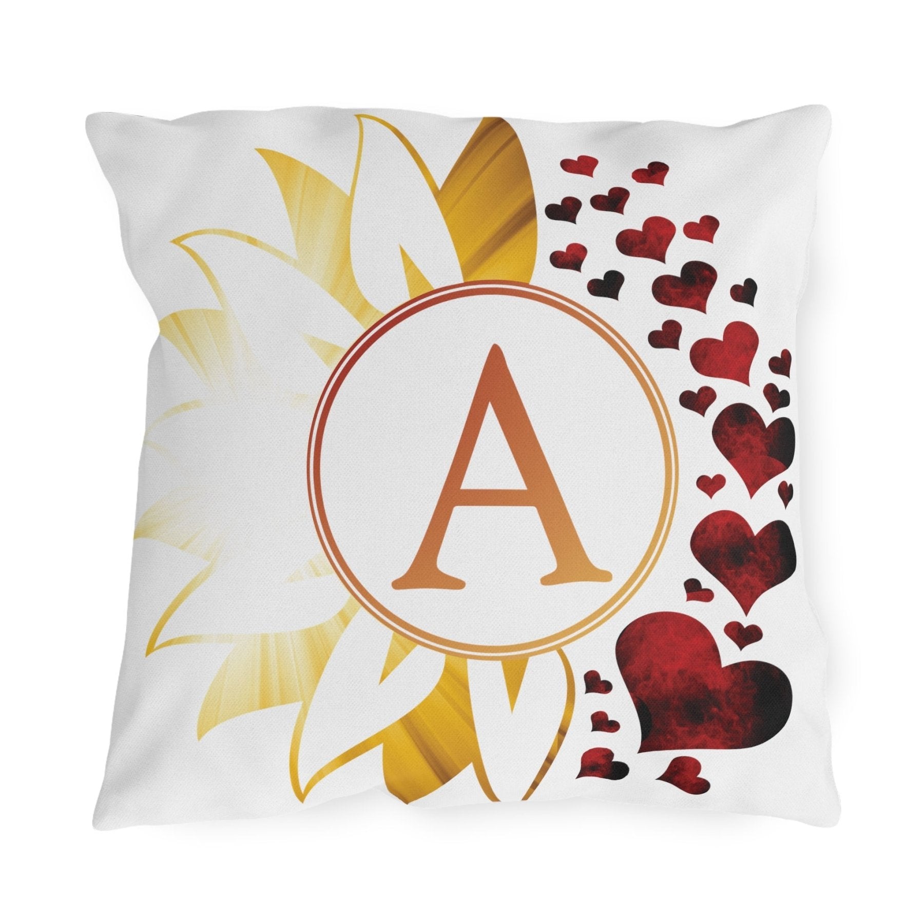 Sunflower and Hearts Outdoor Pillow, Monogram, Qty 1 (Sunray-A) - Janlyn's Crafts