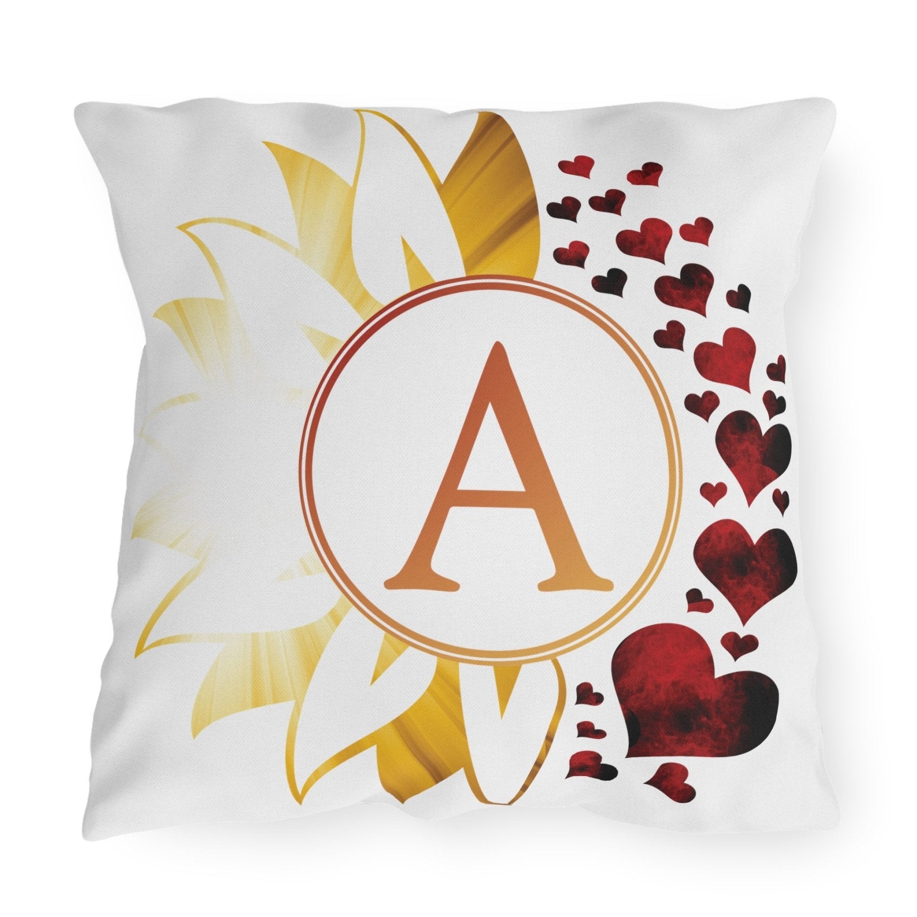 Sunflower and Hearts Outdoor Pillow, Monogram, Qty 1 (Sunray-A) - Janlyn's Crafts