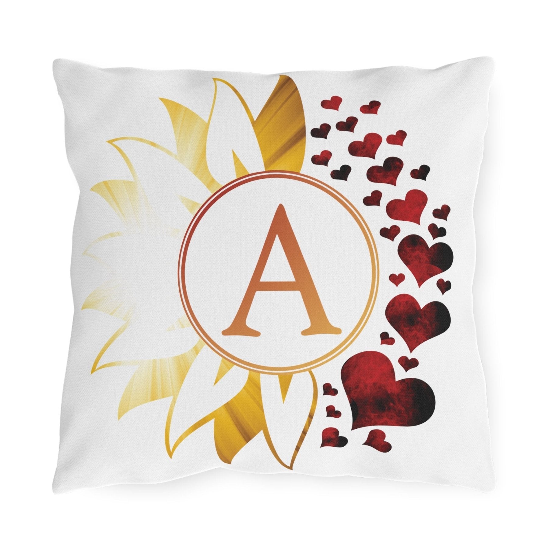 Sunflower and Hearts Outdoor Pillow, Monogram, Qty 1 (Sunray-A) - Janlyn's Crafts