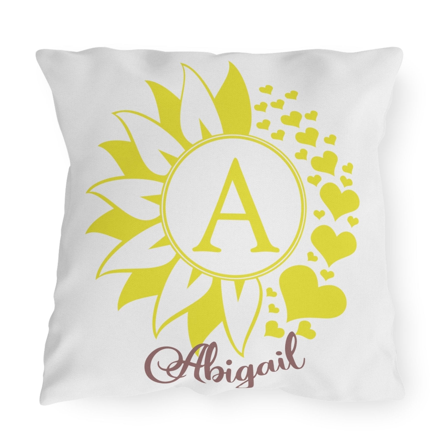 Sunflower & Hearts Custom Outdoor Pillow, Personalization, Qty 1 - Janlyn's Crafts