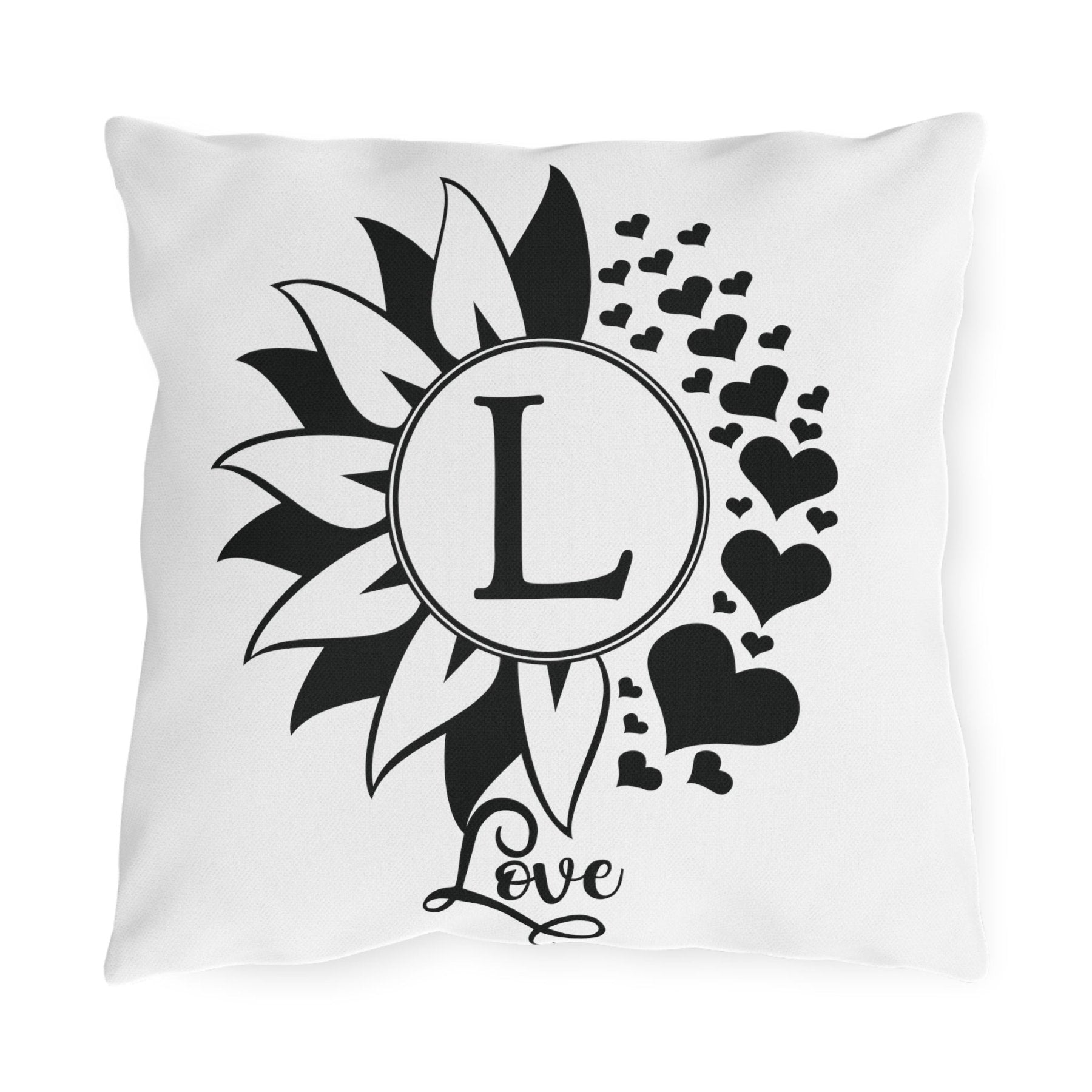 Sunflower & Hearts Custom Outdoor Pillow, Personalization, Qty 1 - Janlyn's Crafts