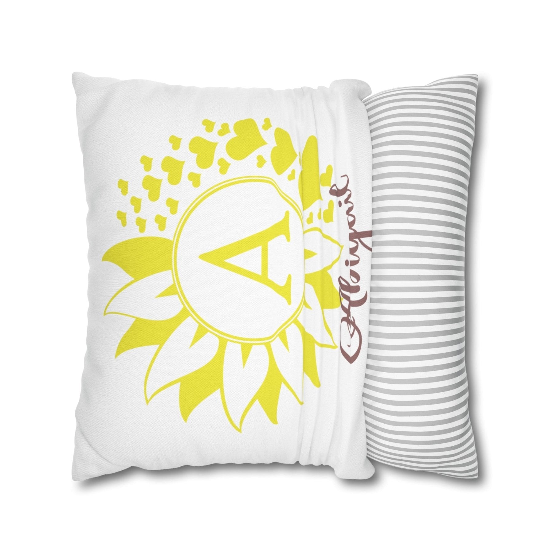 Sunflower & Hearts Custom Throw Pillow Cover, Throw Pillow Case, Qty 1, (Yellow) - Janlyn's Crafts