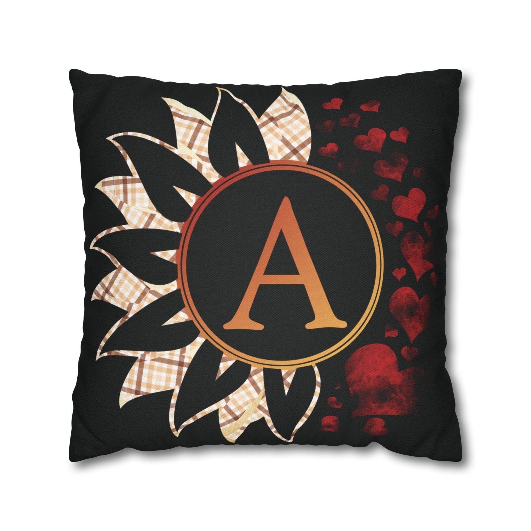 Sunflower & Hearts Monogram Throw Pillow Cover, Throw Pillow Case, Black Case, Qty 1, (Plaid-A) - Janlyn's Crafts