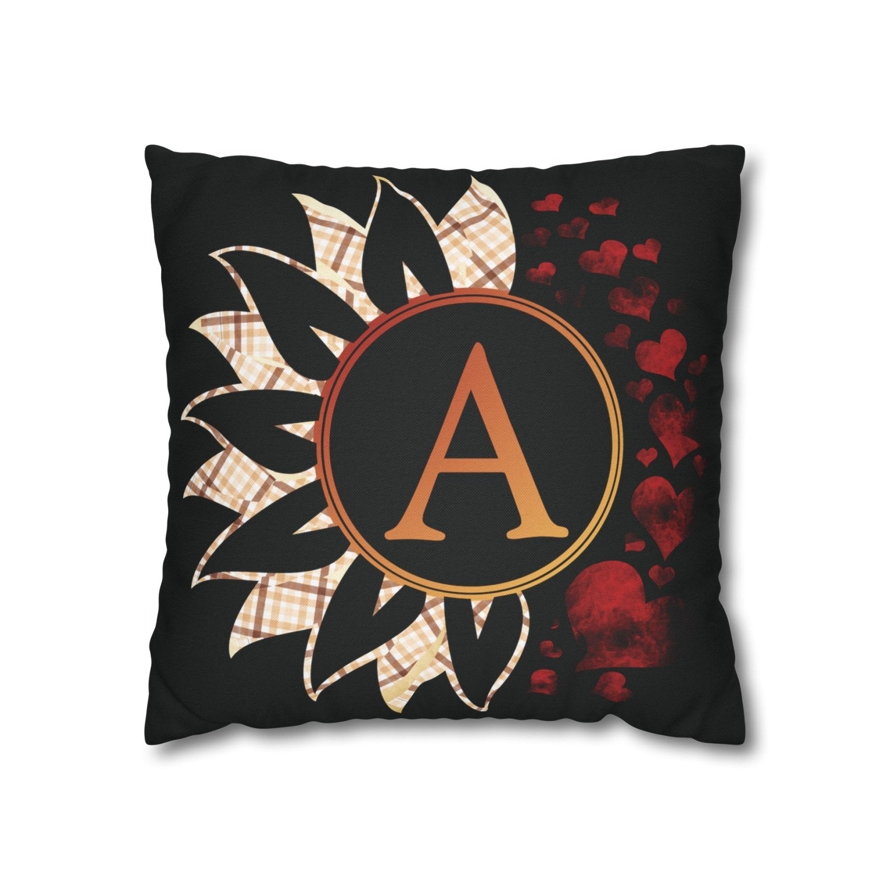 Sunflower & Hearts Monogram Throw Pillow Cover, Throw Pillow Case, Black Case, Qty 1, (Plaid-A) - Janlyn's Crafts