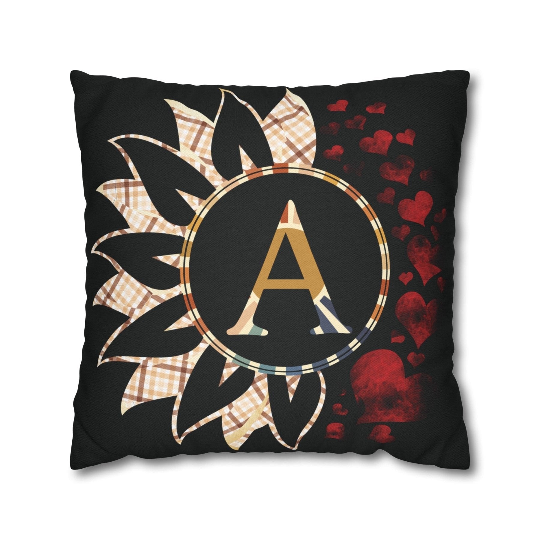 Sunflower & Hearts Monogram Throw Pillow Cover, Throw Pillow Case, Black Case, Qty 1, (Plaid Vintage-A) - Janlyn's Crafts