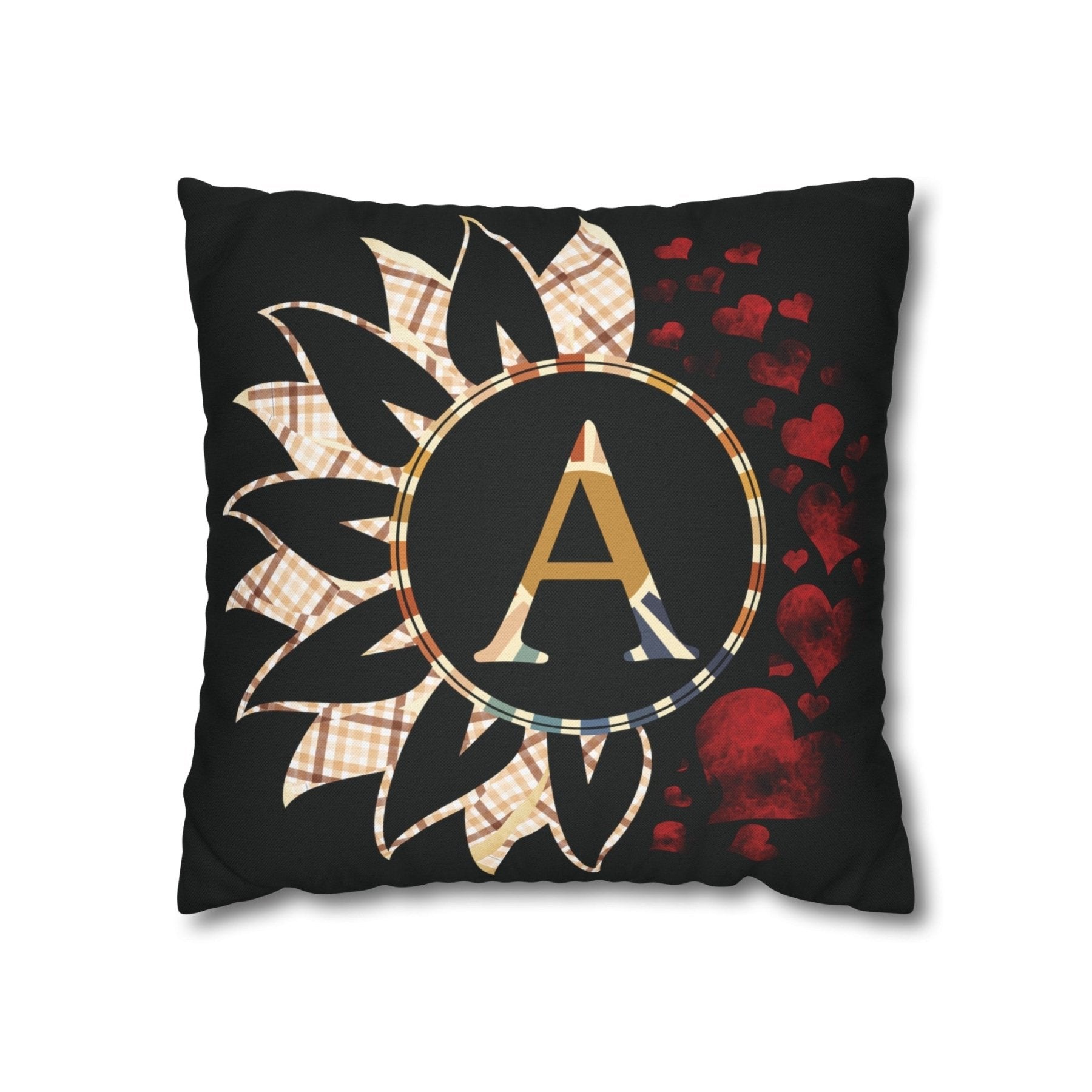 Sunflower & Hearts Monogram Throw Pillow Cover, Throw Pillow Case, Black Case, Qty 1, (Plaid Vintage-A) - Janlyn's Crafts