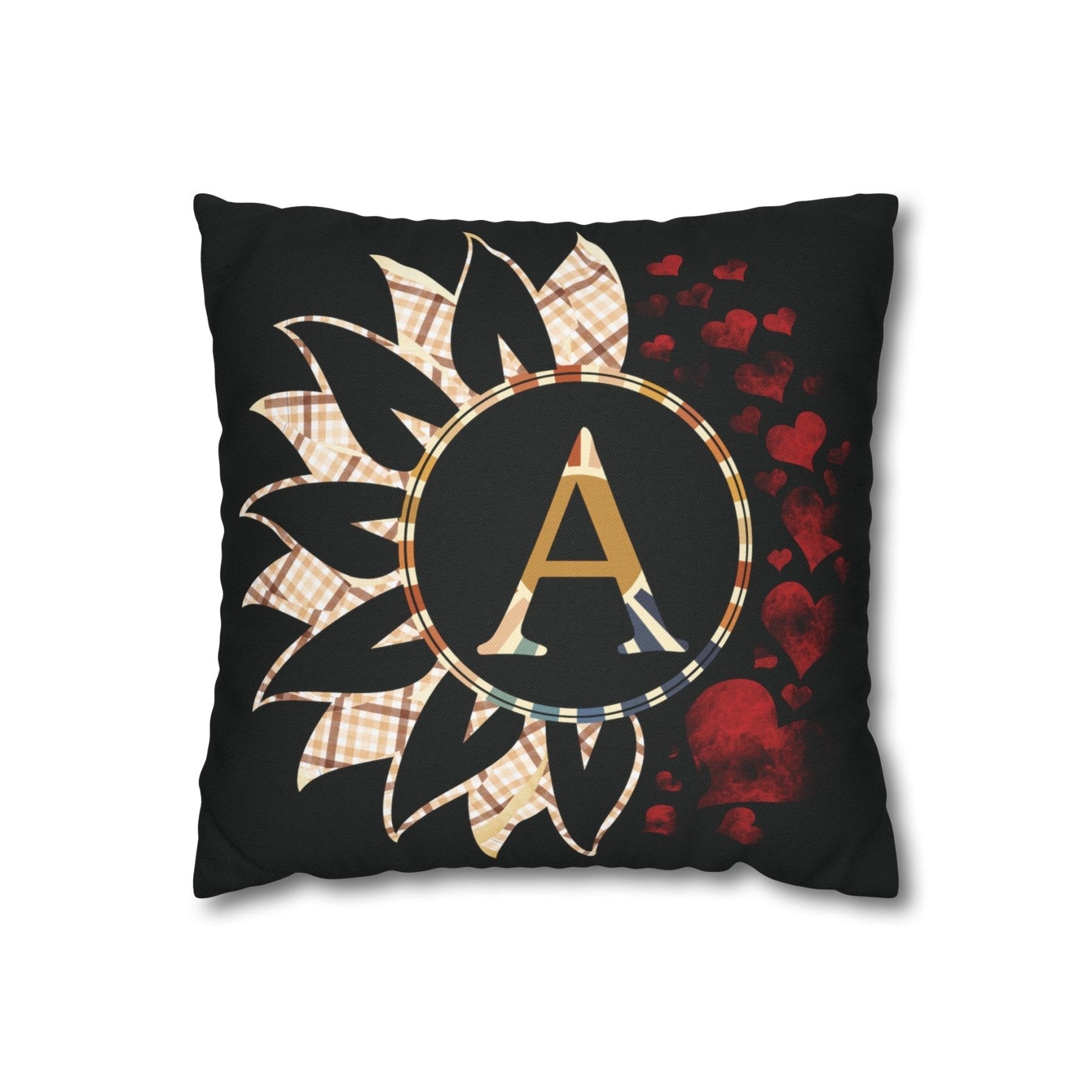 Sunflower & Hearts Monogram Throw Pillow Cover, Throw Pillow Case, Black Case, Qty 1, (Plaid Vintage-A) - Janlyn's Crafts